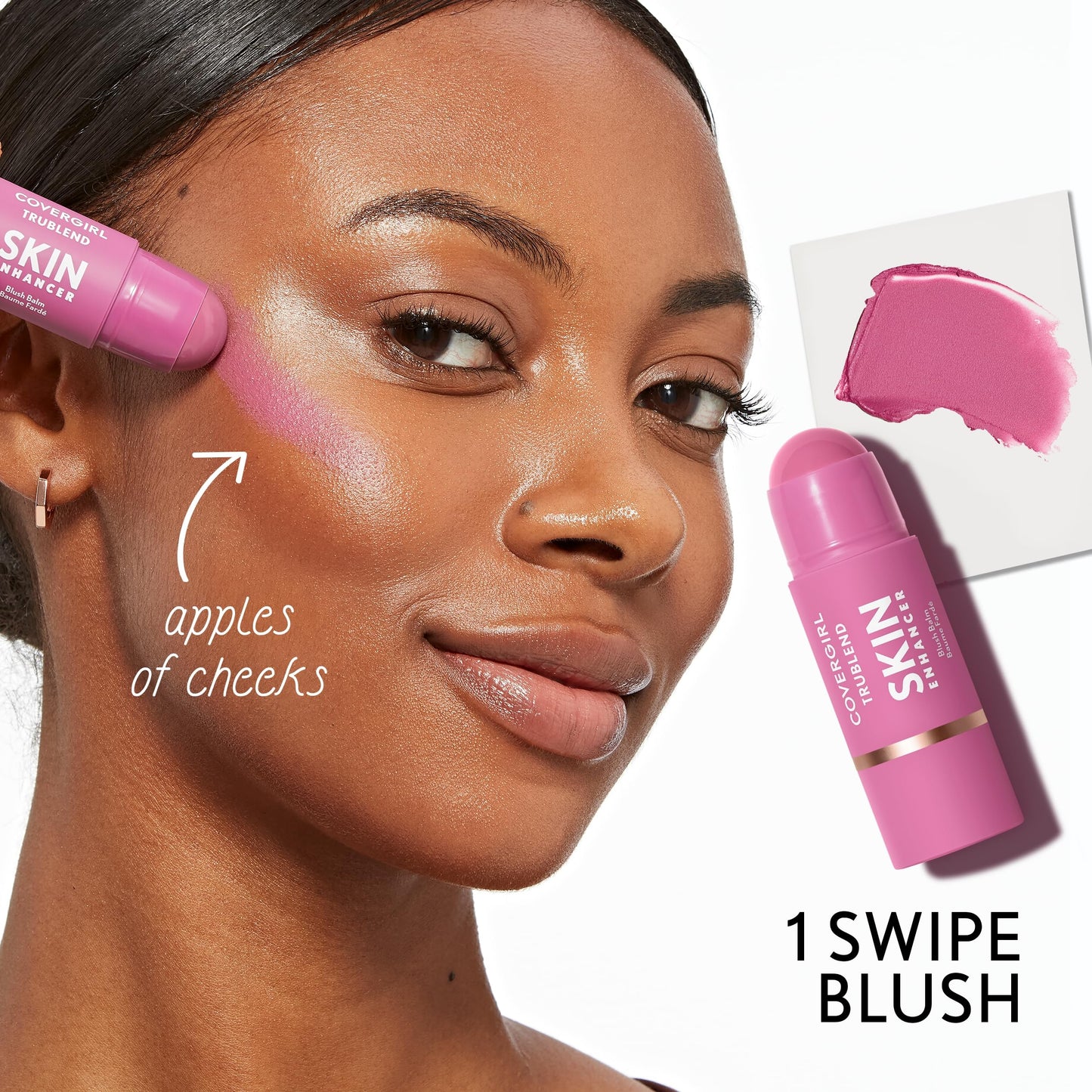COVERGIRL Trublend Skin Enhancer Blush Balm Stick, Vegan Formula, Easy to Use, Glides on Effortlessly, Non-Greasy, Doesn't Crease - 200 Pink Sprinkle (Bright, Warm Pink)