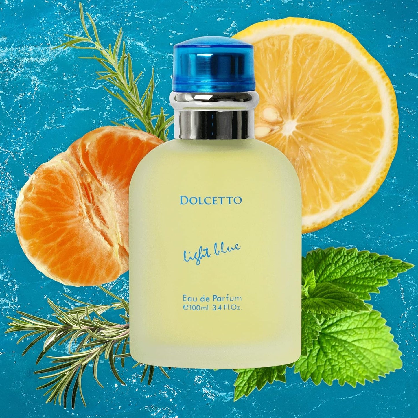 NovoGlow Dolcetto Light Blue Eau De Parfum for Men - Refreshing Woody Floral & Aquatic Scent | 3.4 Fl. Oz. (100ml)