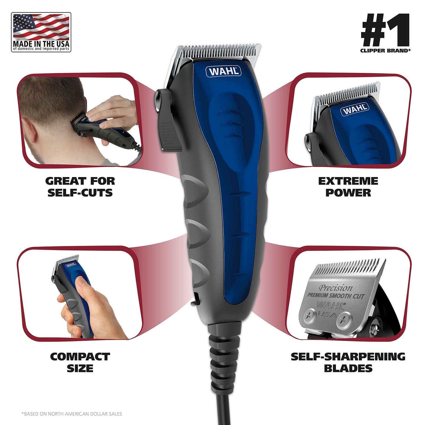 Wahl USA Self Cut Compact Corded Clipper Personal Haircutting Kit with Adjustable Taper Lever, and 11 Hair Clipper Guards for Clipping, Trimming & Personal Grooming – Model 3029683