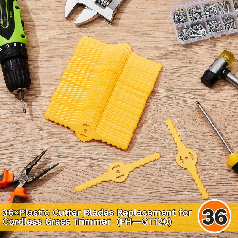 Honoson 36 Pieces String Weed Trimmer Head Blade Replacement Plastic Cutter Weed Mover Blade Lawn Mower Accessories for Cordless Grass Trimmer Garden (Yellow)