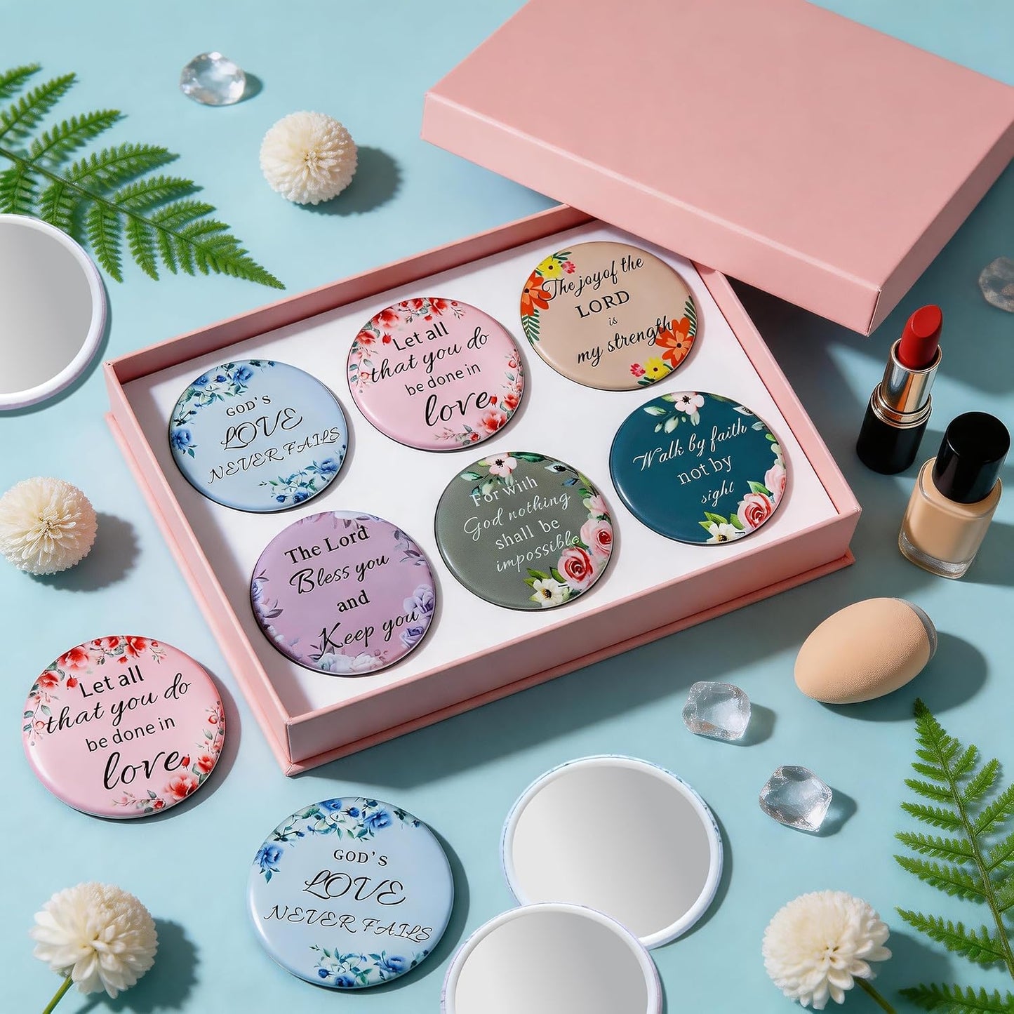 Bible Verse Pocket Makeup Mirrors - 36 Inspirational Floral Designs | Perfect for Christian Events, Gifts & Celebrations