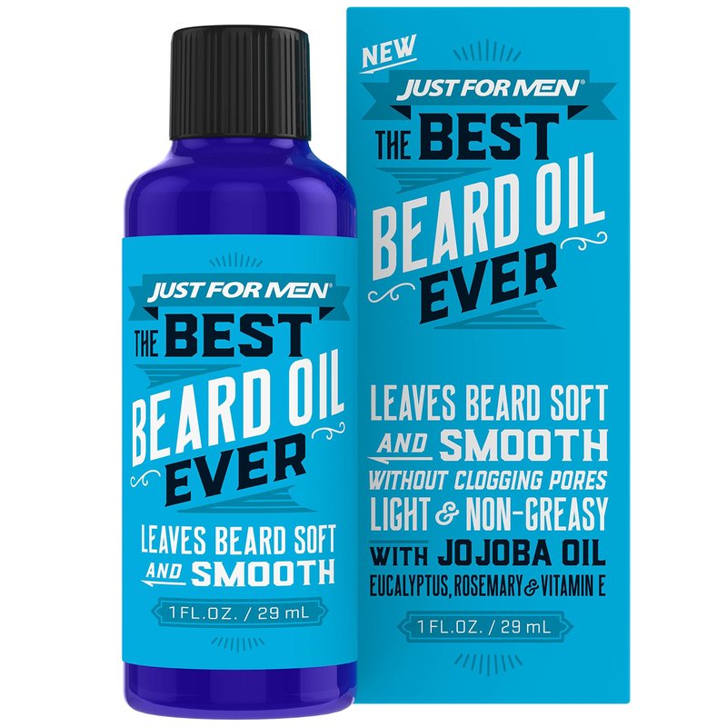 Just for Men The Best Beard Oil Ever, Supports Growth, Made with Vitamin E, Eucalyptus, Rosemary, and Jojoba Oil, Smoothes and Softens without clogging pores, Light & Nongreasy, 1 Fl Oz
