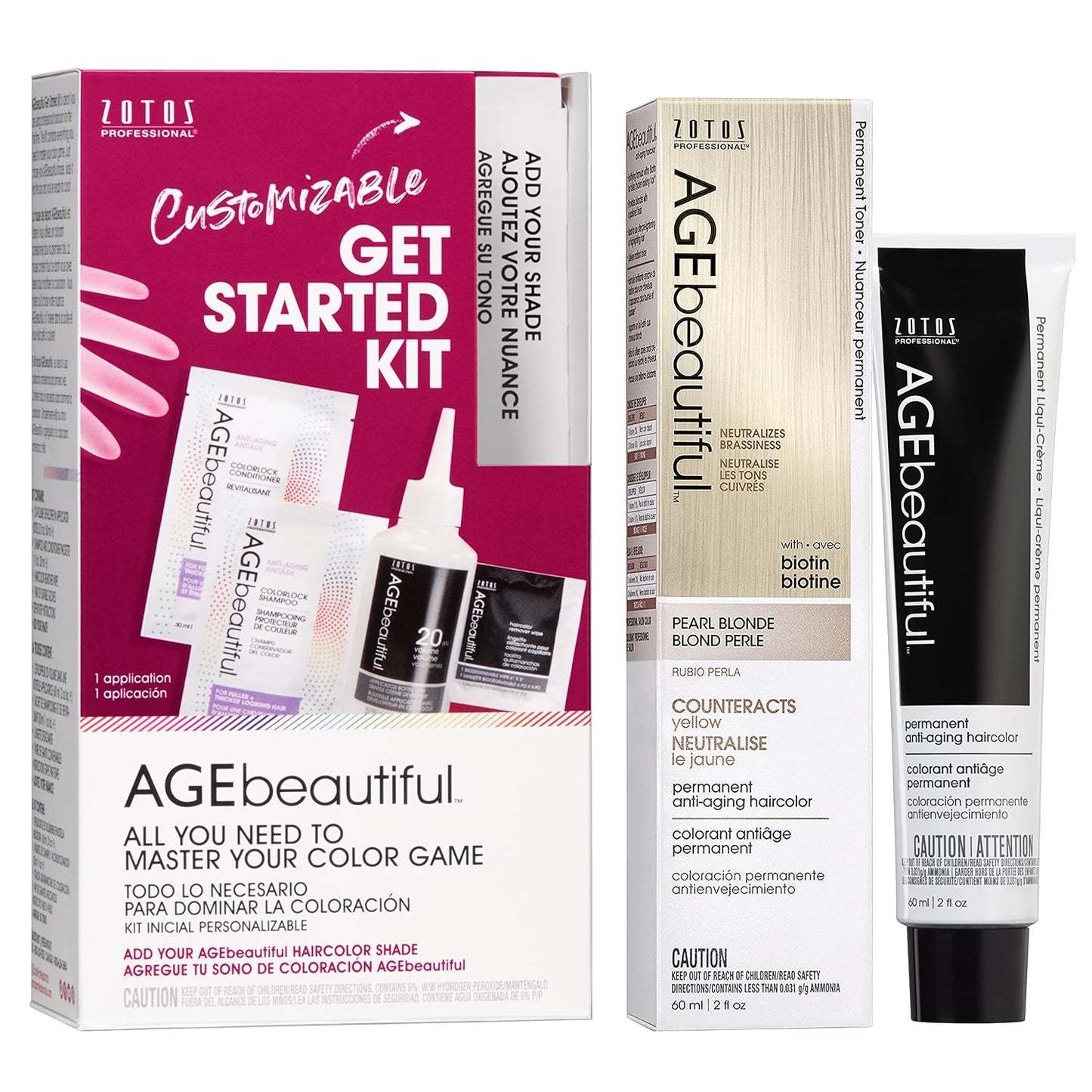 AGE Beautiful Permanent Hair Color Cream - 100% Gray Coverage Hair Dye with Biotin for Fuller, Thicker Hair | Professional Salon Quality