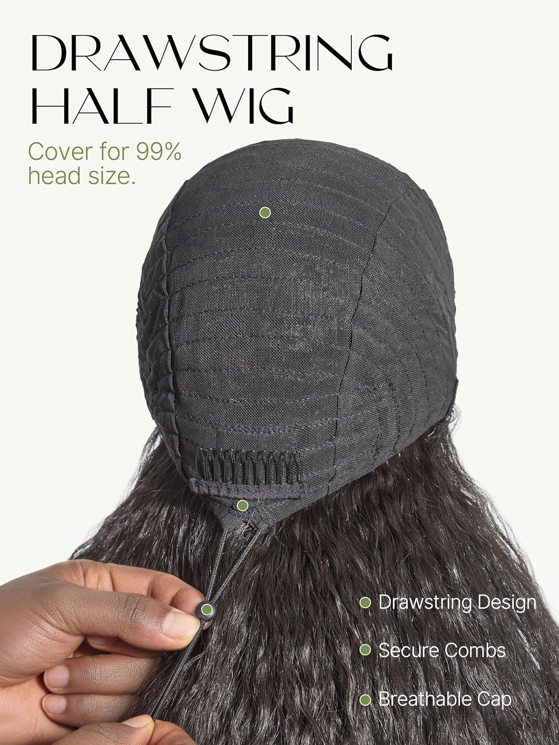 Frodio Kinky Curly Half Wig - 20" Glueless Drawstring Wig | 200% Density Natural Black Hair