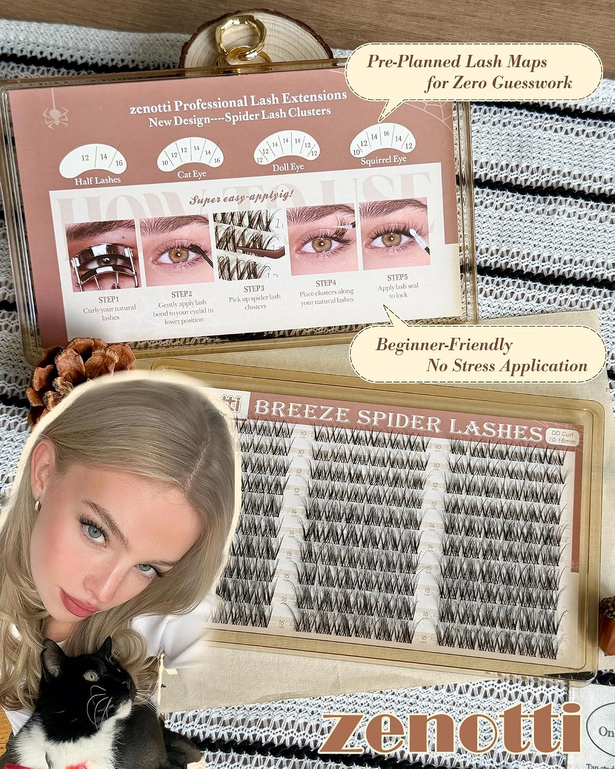 Natural Eyelash Clusters - Spider Breeze DD Curl 180PCS Wispy Extensions | Kim K Style with Invisible Band
