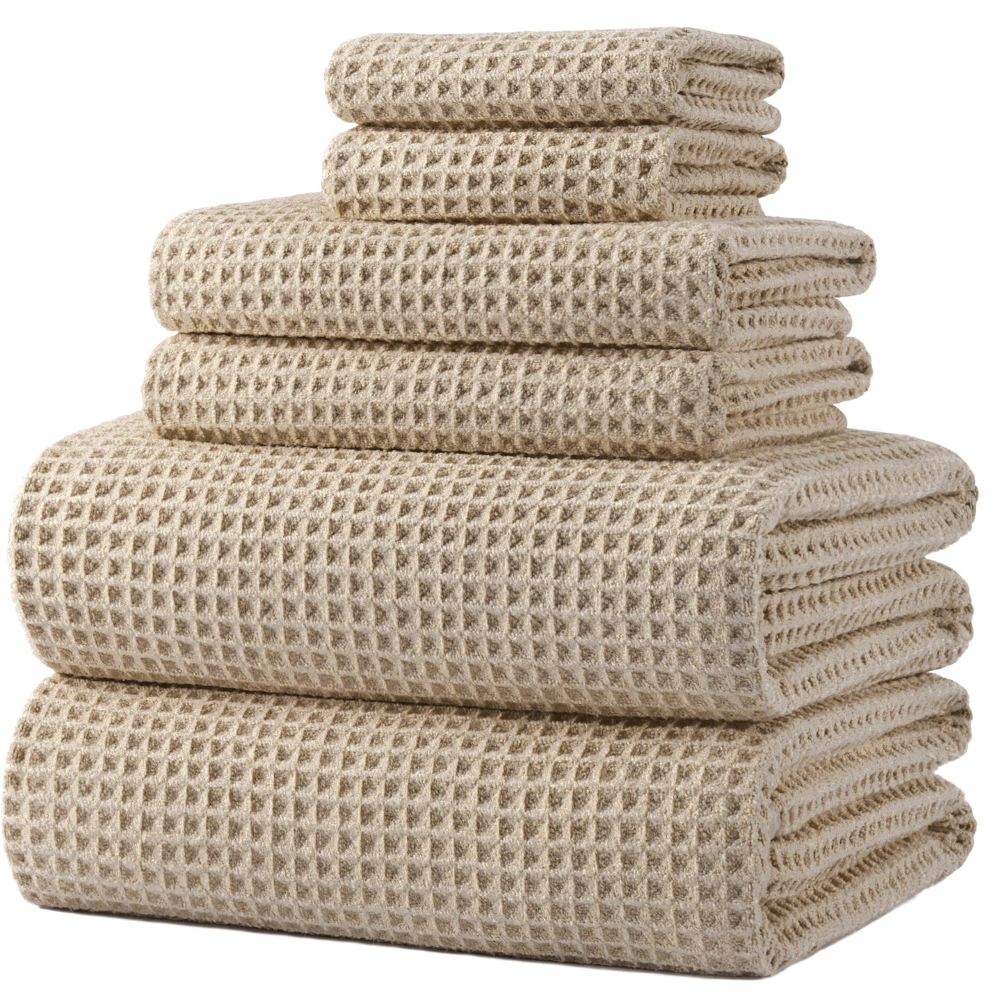 POLYTE 430 GSM Microfiber Quick Dry Lint Free Oversize Bath Towel Set, 6 Piece (Waffle Weave)