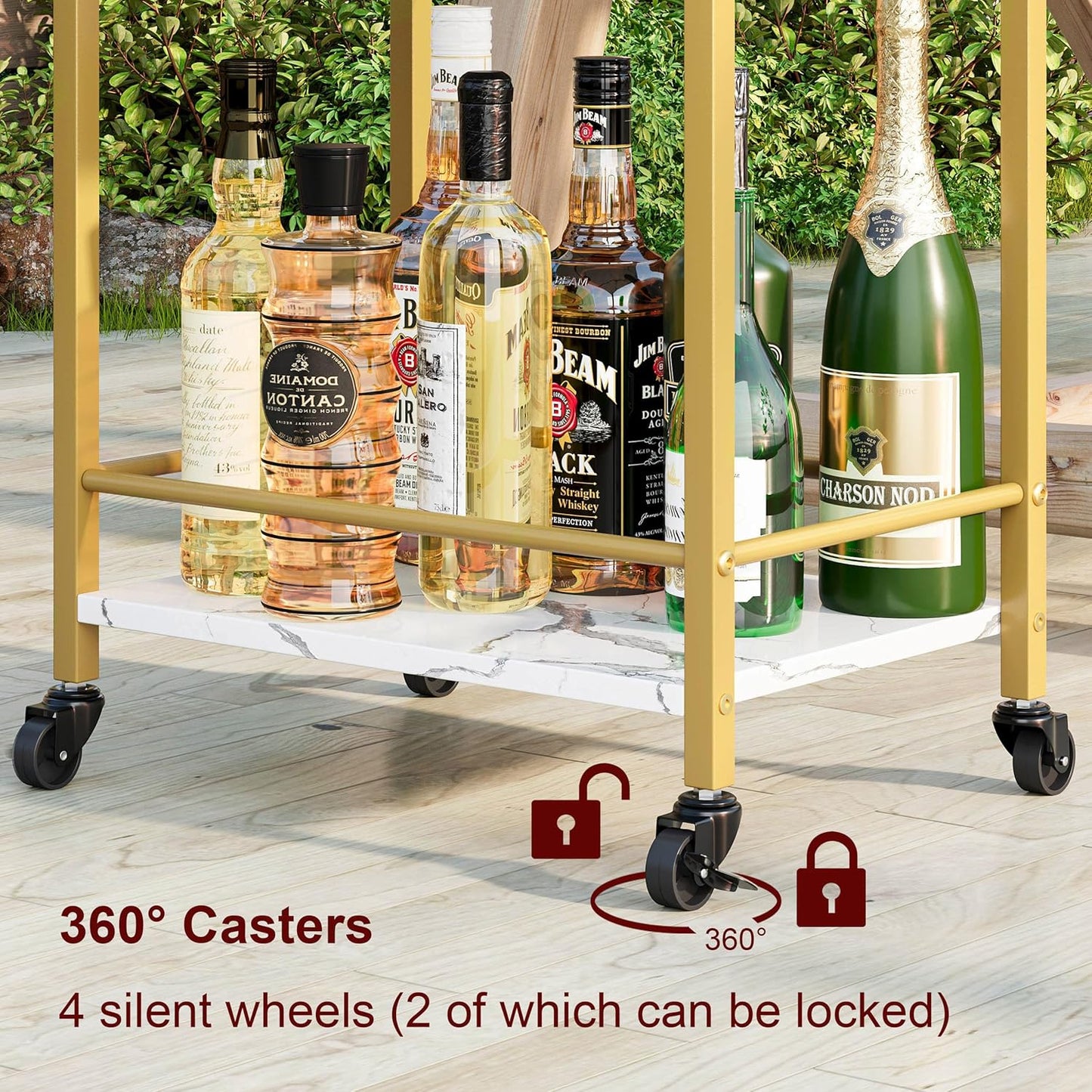 Gold Bar Cart - 3-Tier Rolling Beverage Cart with Removable Tray & Wine Rack | Stylish Small Drink Cart for Kitchen & Living Room