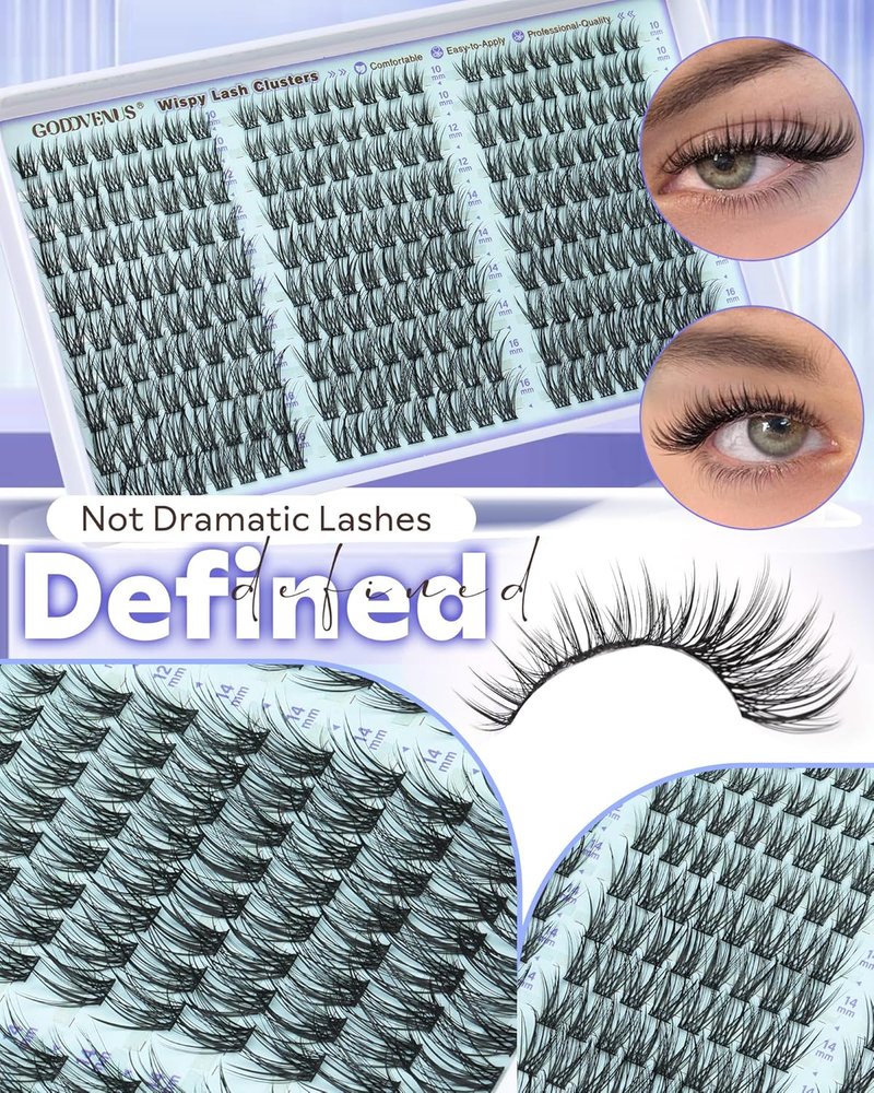 Wispy Lash Clusters Kit - Natural Eyelash Extensions 10-16mm CC Curve | DIY Application