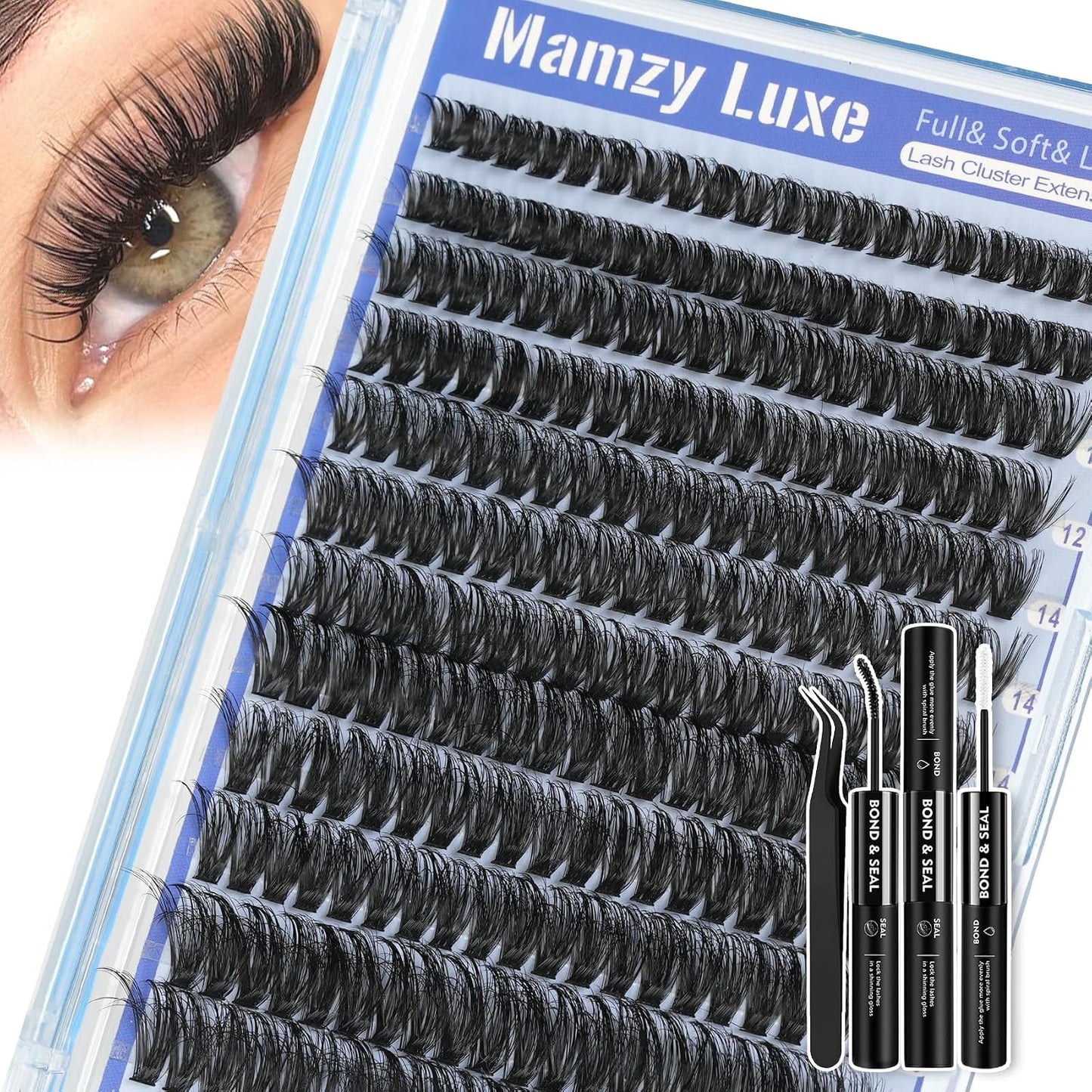 Lash Clusters Kit - 708 Pcs Individual Eyelash Extensions | 30D-100D Wispy Lashes with Bond, Seal & Tweezers - 10-16mm Mix