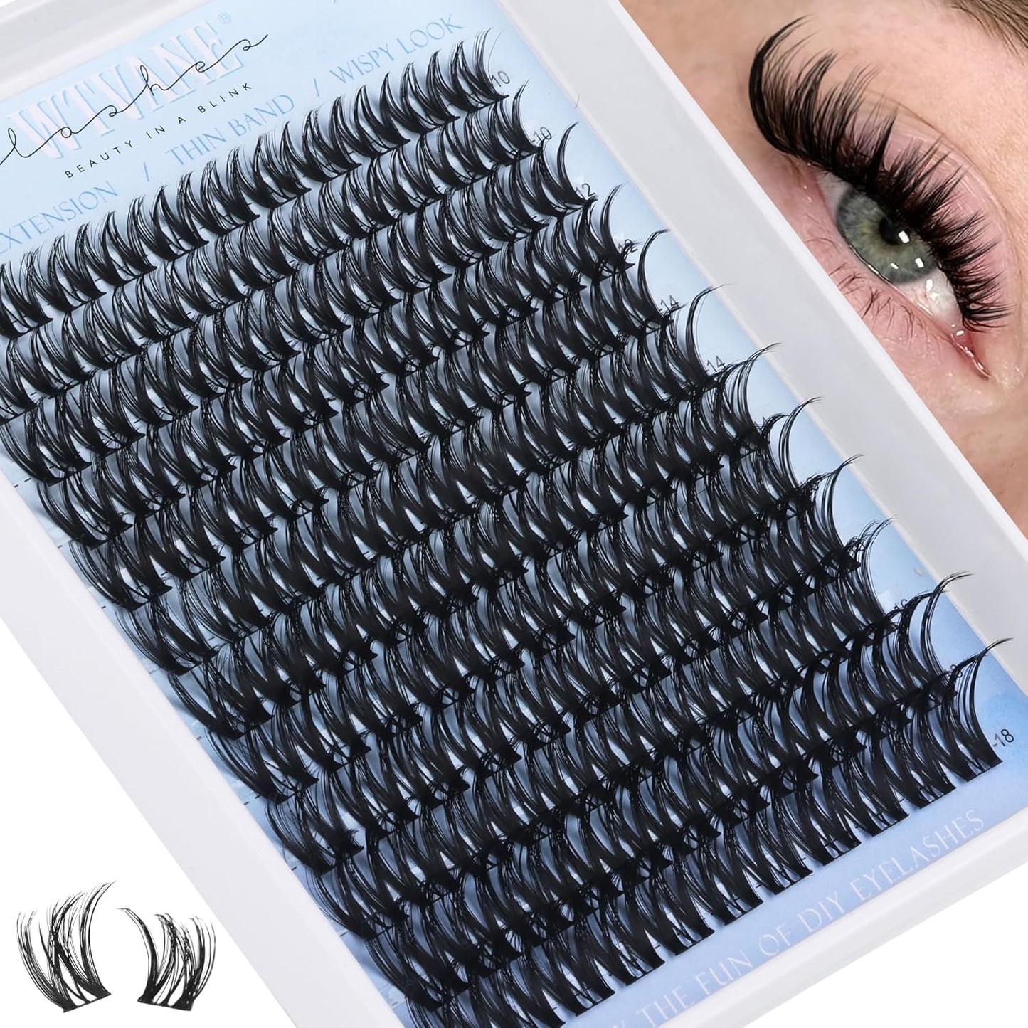 Natural Lash Clusters - 10mm Wispy Eyelash Extensions | C Curl Individual Lashes with Clear Band for Daily Wear