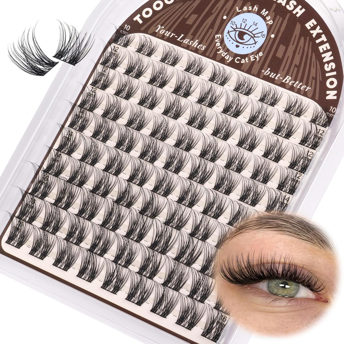 Natural Cluster Eyelash Extensions - Wispy D Curly Individual Lashes | 10-16mm Soft Volume DIY Lash Clusters