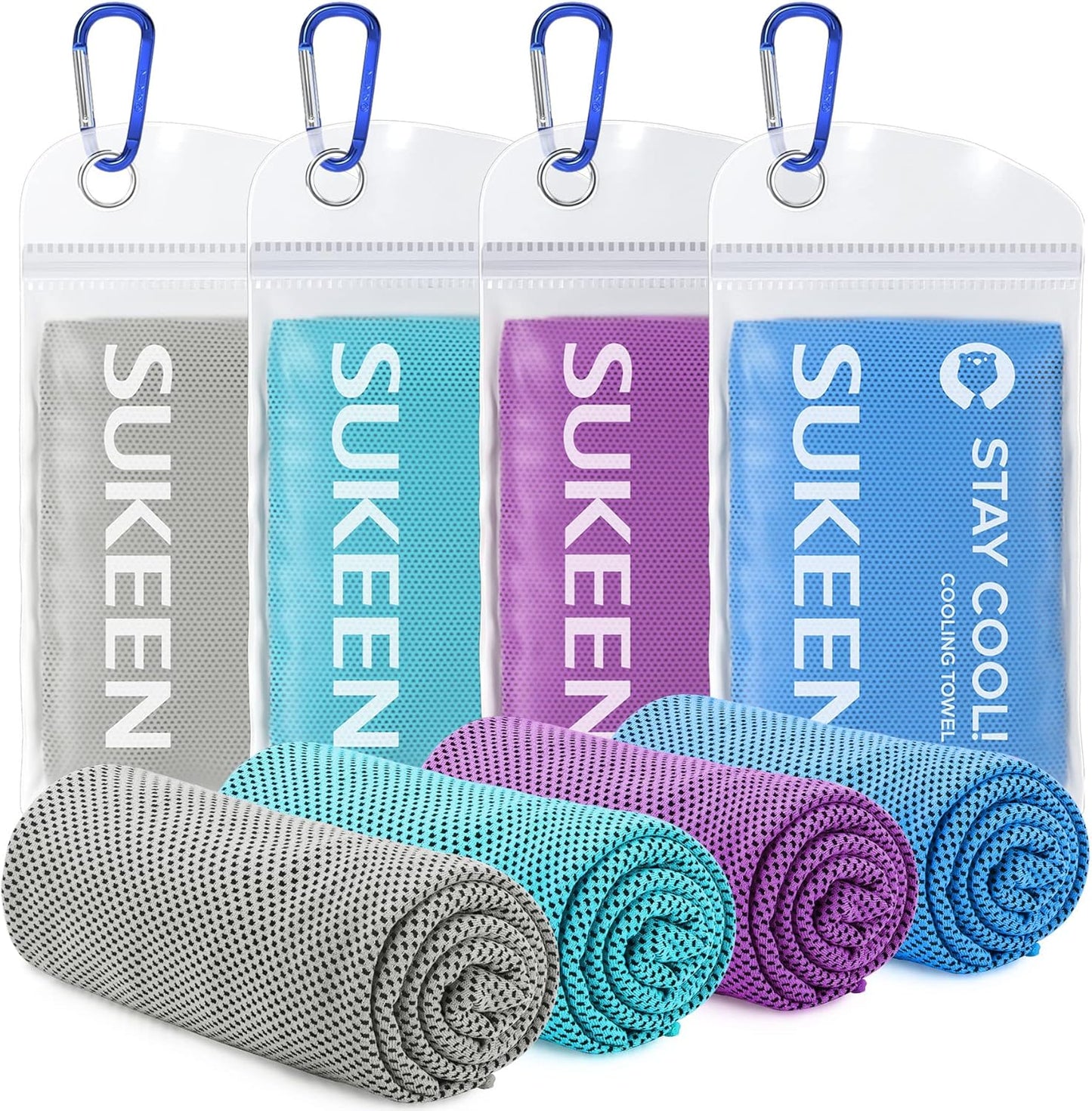Sukeen Cooling Towels - 4 Pack Microfiber Ice Towels for Yoga, Sports, Gym | 40"x12" Soft & Breathable