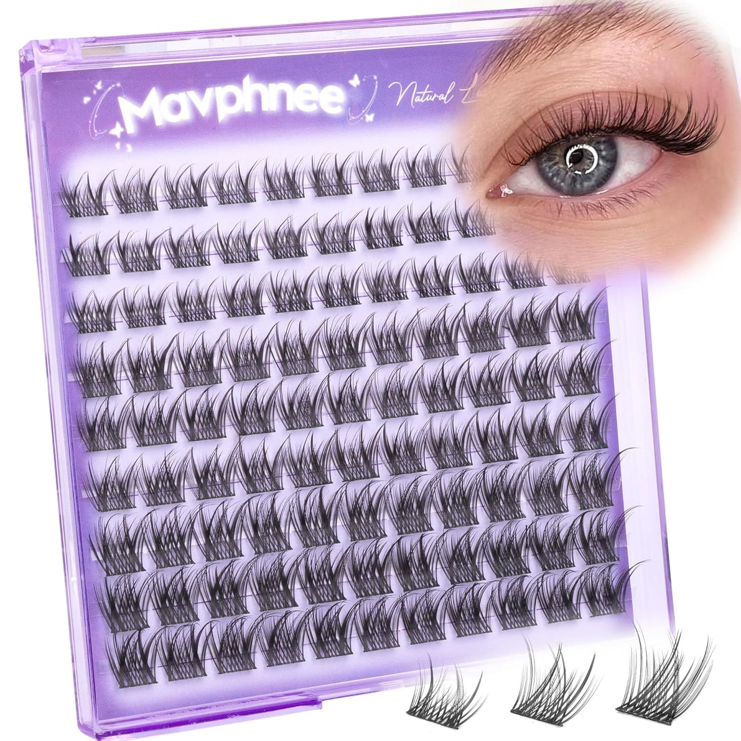 Natural Wispy Eyelash Extensions - Spider Lash Clusters 8-16MM | CC Curl, Flexible Clear Band for Effortless Application