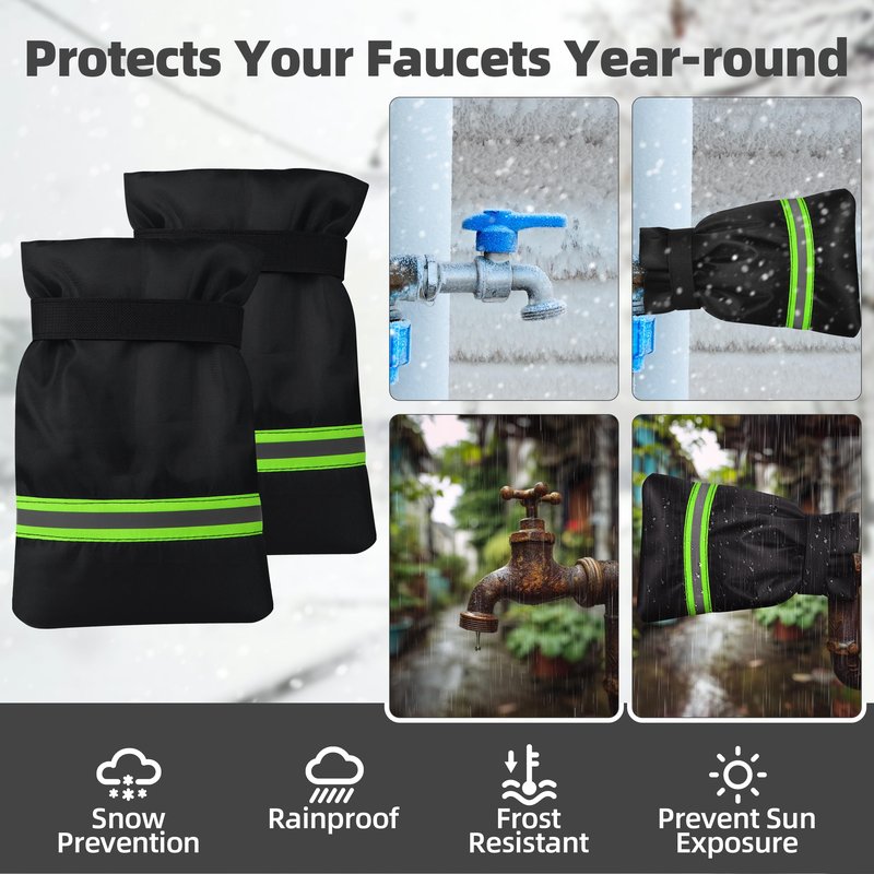Outdoor Faucet Covers for Winter: Freeze Protection for Outside Hose Bib Spout - Insulation Water Spigot Sock with 9.5" H x 6.7" W - Waterproof Tap Cover Reusable for Garden 2 Pack