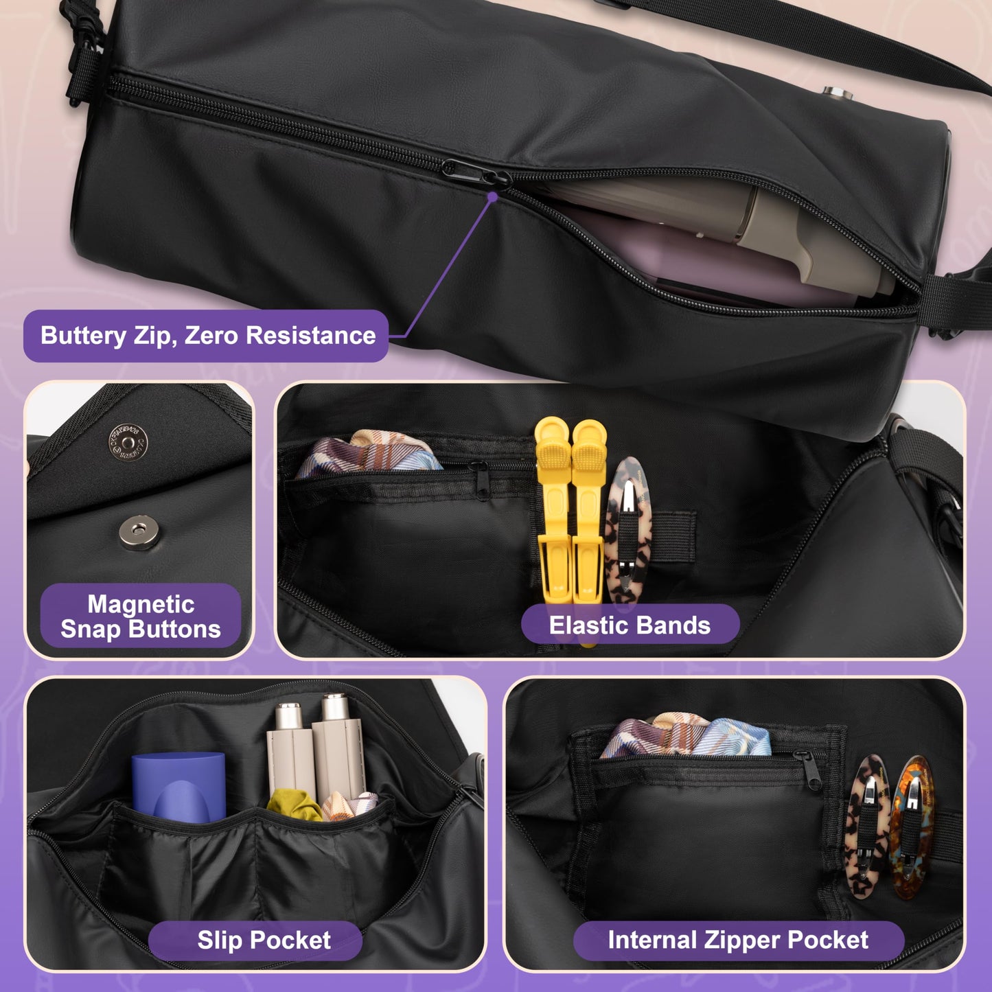 MIUONO Hair Tools Travel Bag, Hair Tool Organizer with Large Heat Resistant Mat, Hair Dryer Curling Iron Travel Case for Flat Irons, Straighteners and Haircare Accessories, Large
