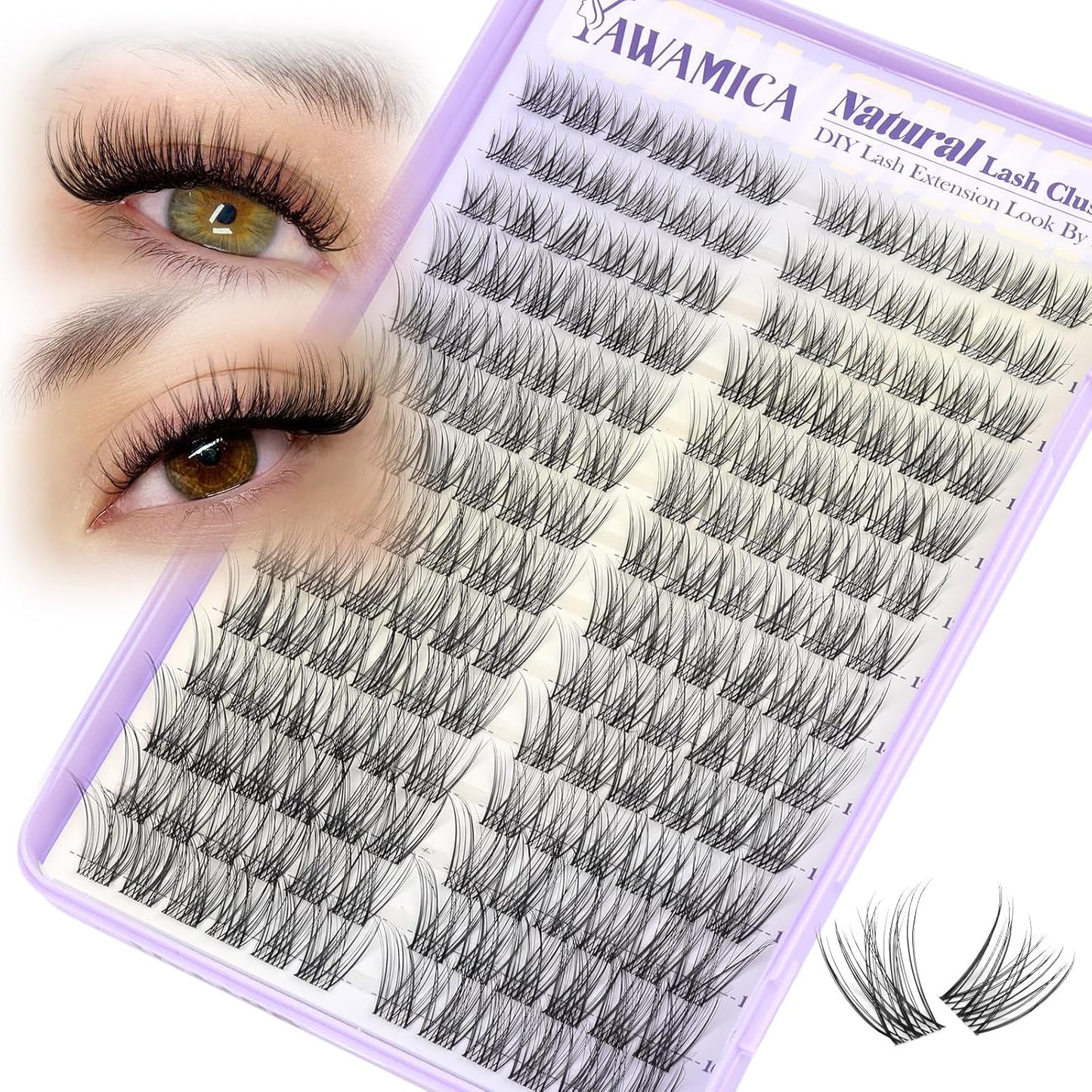 Self-Adhesive Brown Lash Clusters | Wispy Natural Pre-Glued Eyelash Extensions 10-14mm for 24-Hour Hold