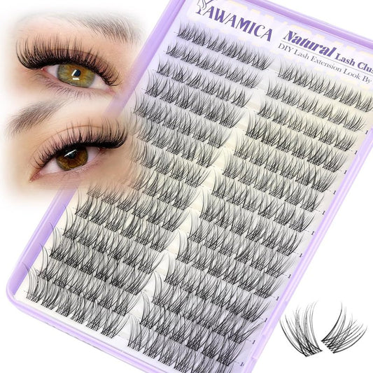 Natural Lash Clusters - Wispy Eyelash Extensions with Invisible Band | C Curl, 10-16mm, Easy DIY Application