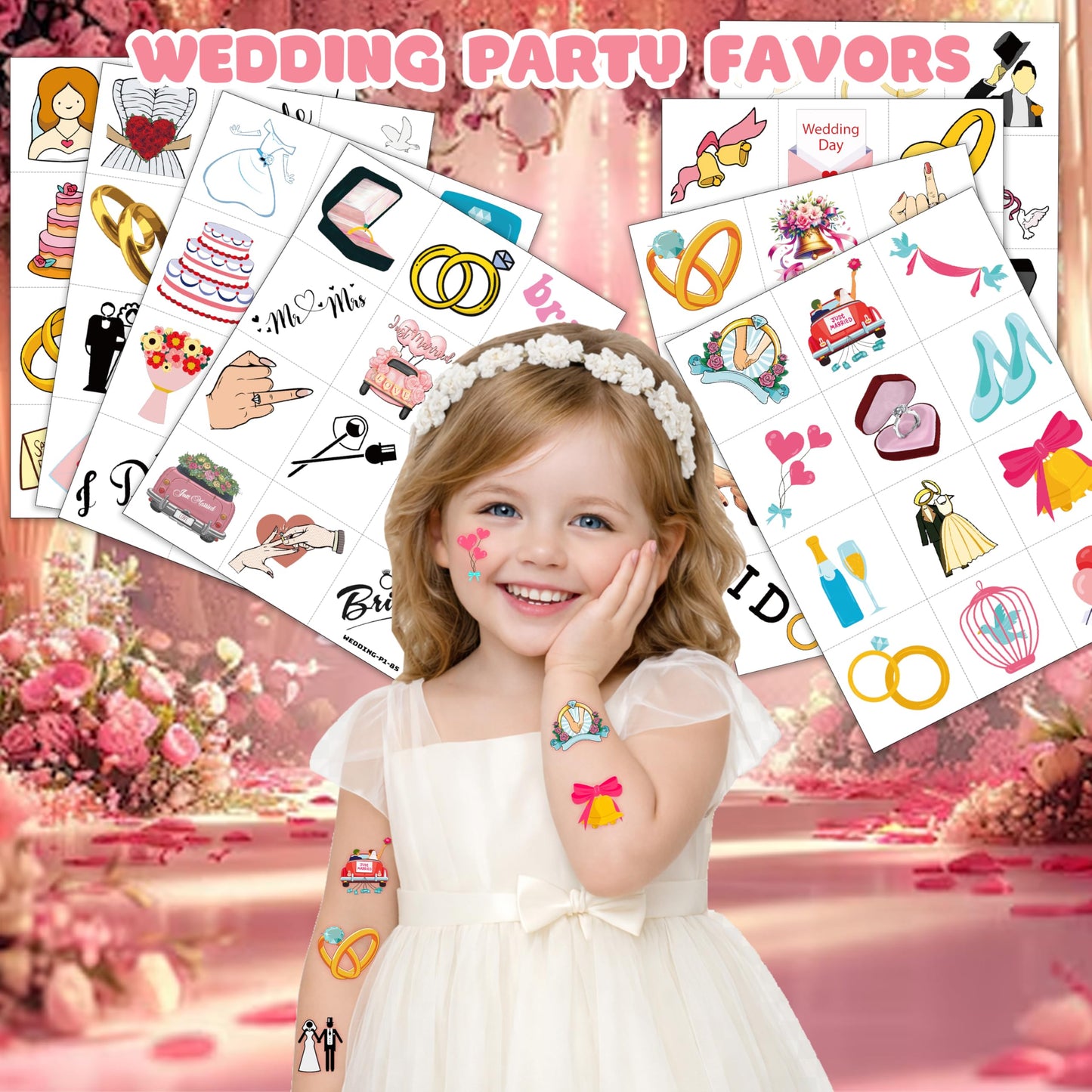 96 PCS Wedding Pre-Cut Temporary Tattoos Birthday Party Decorations Favors Supplies Gold Bridal Ring Diamond Bachelorette Mr & Mrs Engagement Stickers Girls Boys Classroom School Prizes Reward