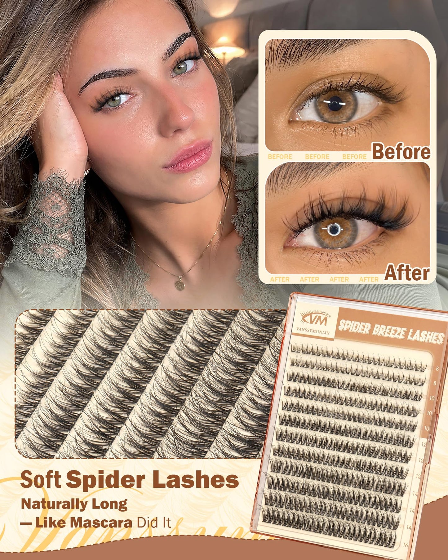 Wispy Spider Lash Clusters, Natural Breeze Eyelash Clusters CD Curly Lashes Cluster 8-16mm Spider Cluster Eyelash Extensions Reusable Venus Individual Lashes for Beginners DIY at Home by Vanssymunlin