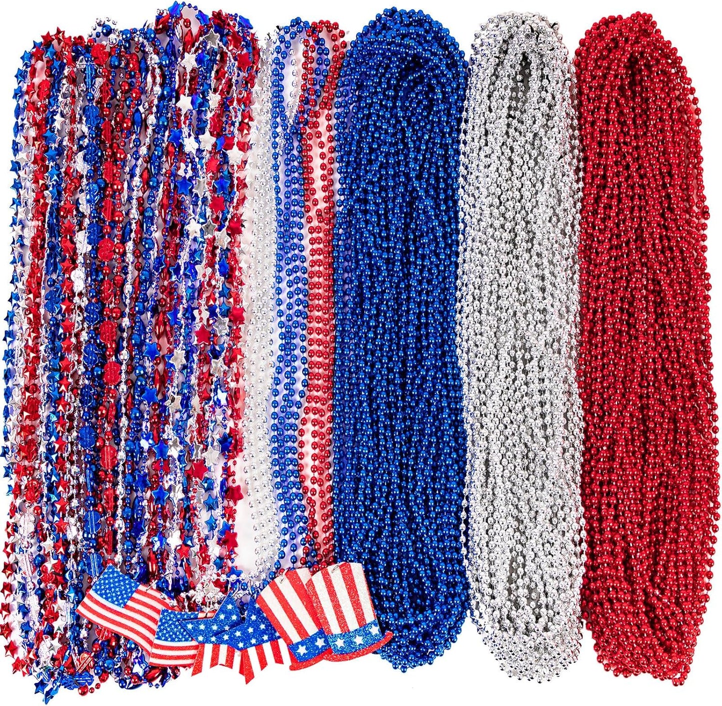 Patriotic Bead Necklaces - 36PCS Fourth of July Accessories | Uncle Sam Hat Design