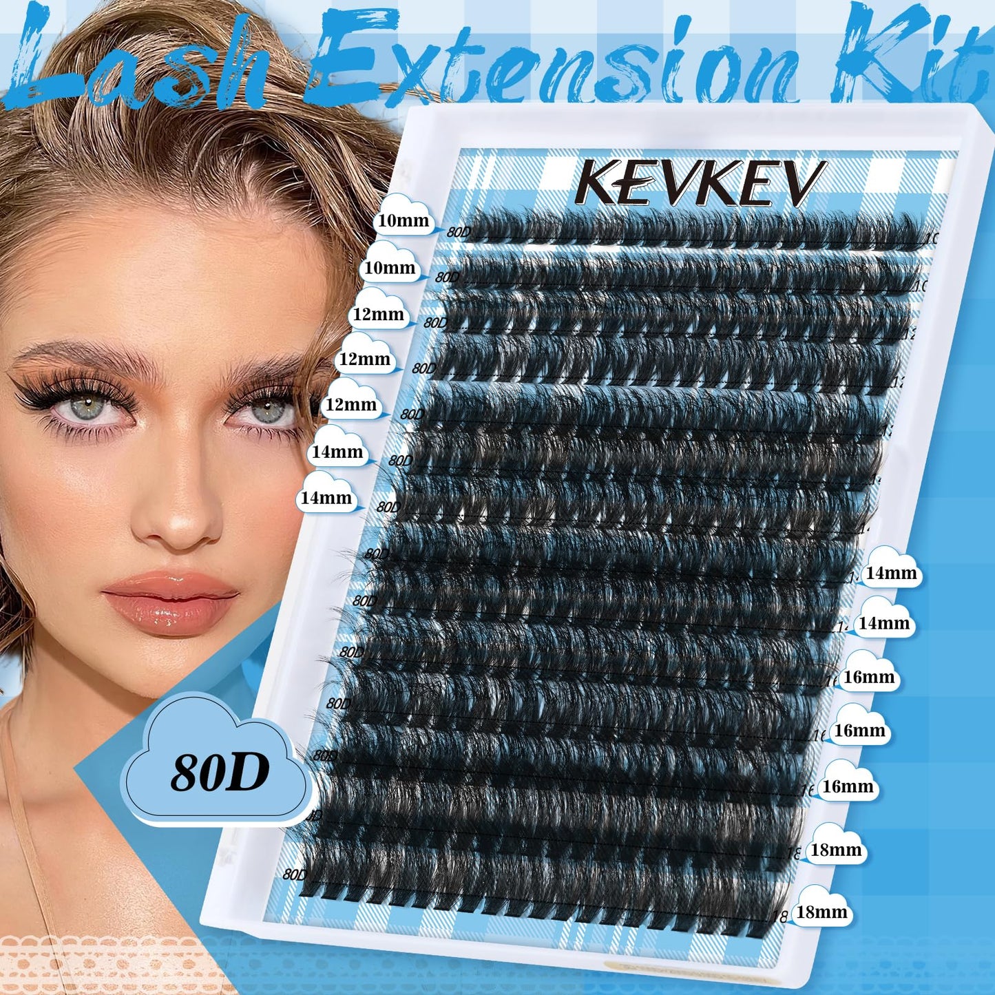 Lash Clusters 3D Volume Eyelash Clusters 10-18mm Thick Individual Lashes 280pcs D Curly Cluster Eyelash Extensions Soft DIY Lash Extension At Home(0.05D,80D)