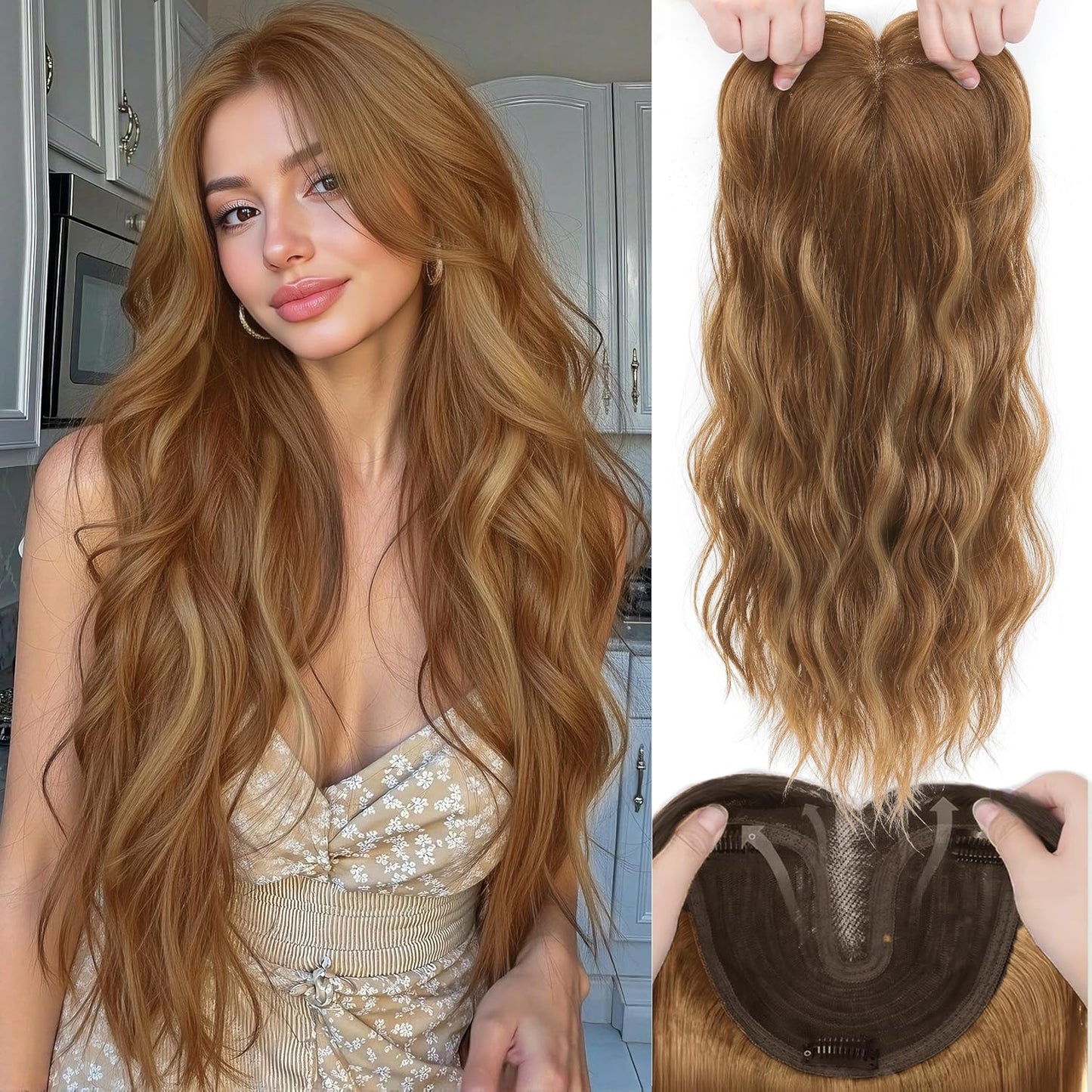 16 Inch Hair Topper for Thinning Hair - Synthetic Curly Clip-In with Wispy Bangs | Lightweight Black Crown Coverage