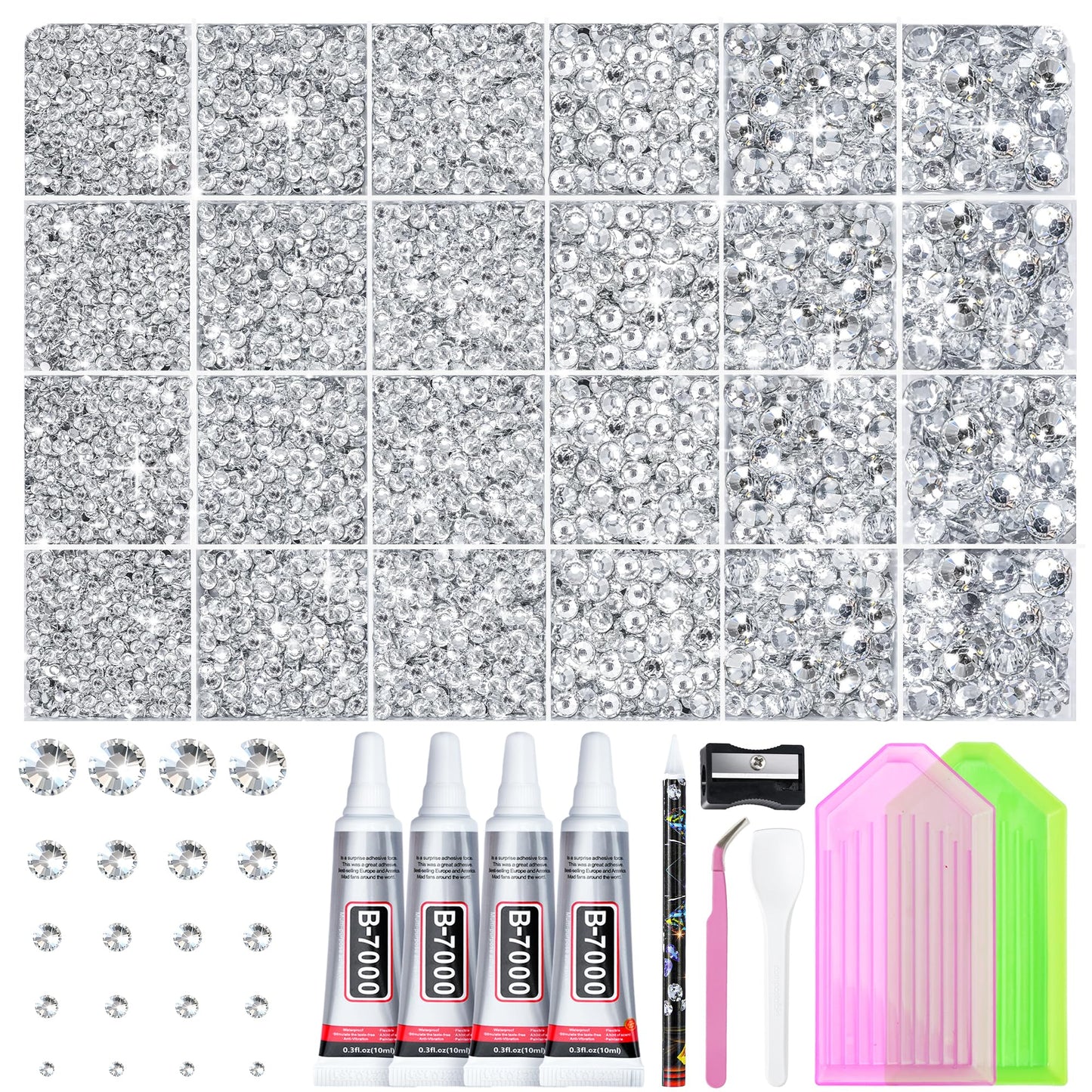 LOTWOW Silver Bedazzler Kit with Rhinestones, 35000PCS Multi Size Rhinestones for Bedazzling, Nail Gems Diamond Art Kits with Pickup Pen, B7000 Glue, Diamond Art Glitter Gem Sequins Craft Set