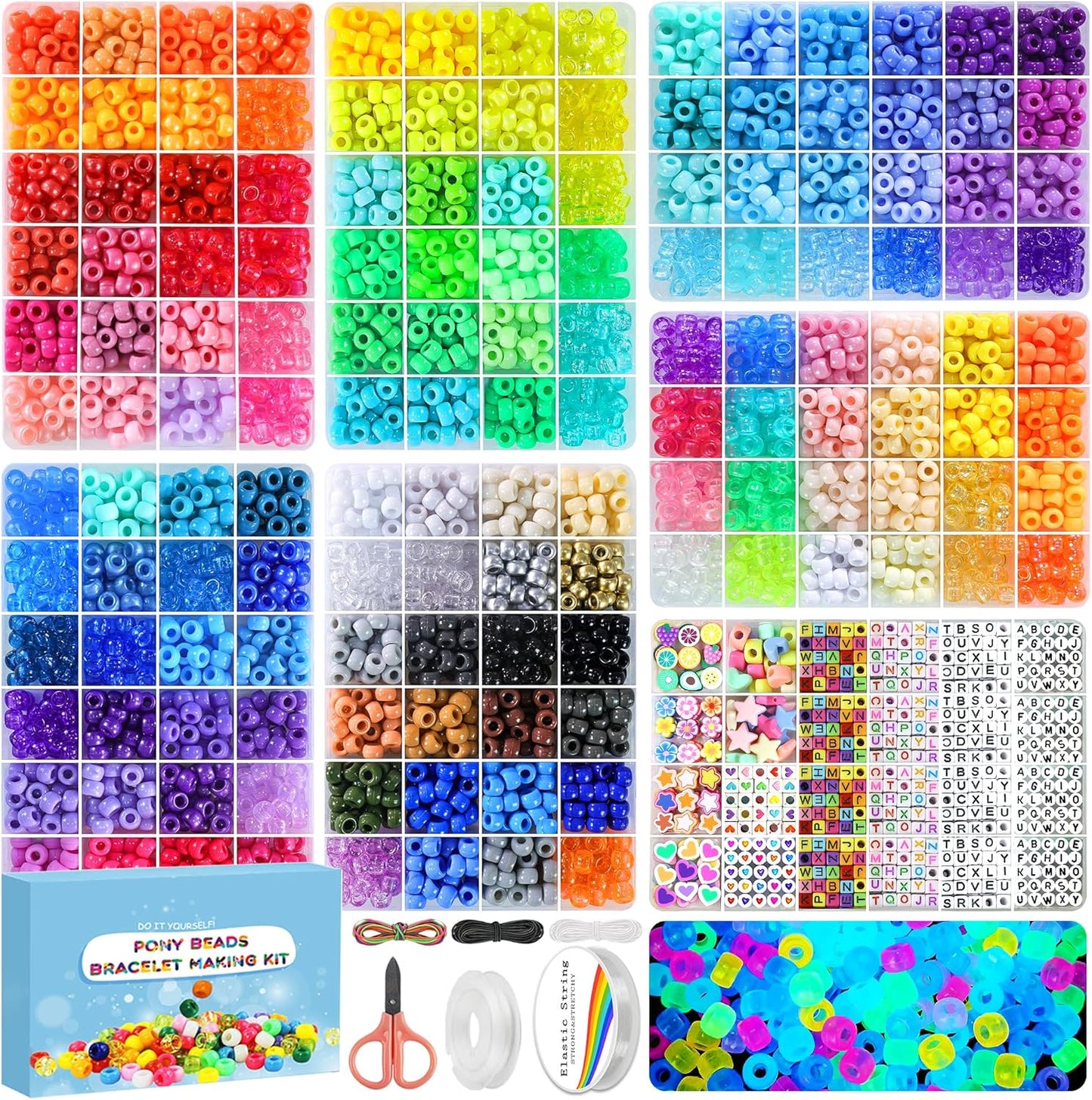 Pony Beads Kit - 5000 Pcs in 144 Colors | 6x9mm Kandi Beads for Friendship Jewelry & DIY Crafts