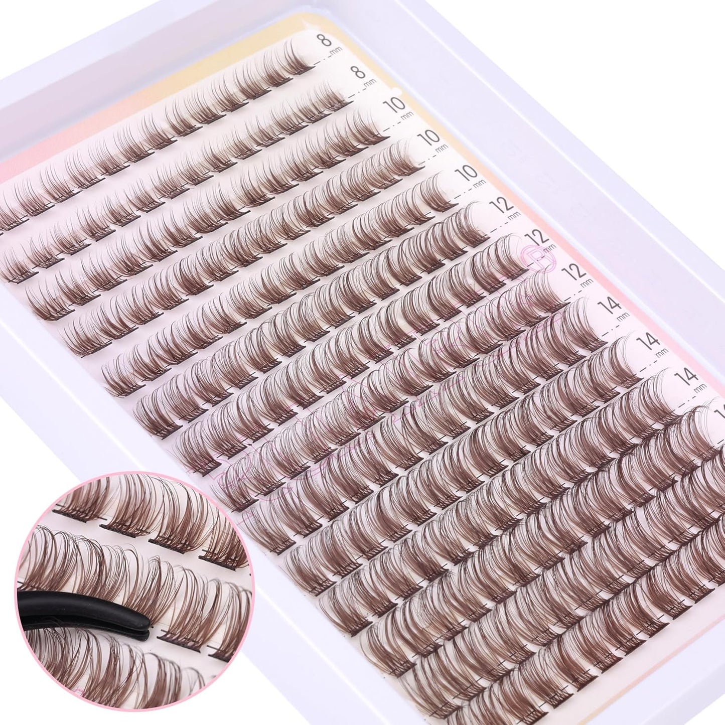 Brown Lash Clusters - Wispy Natural Eyelash Extensions | 196pcs D-Curl DIY Individual Lashes