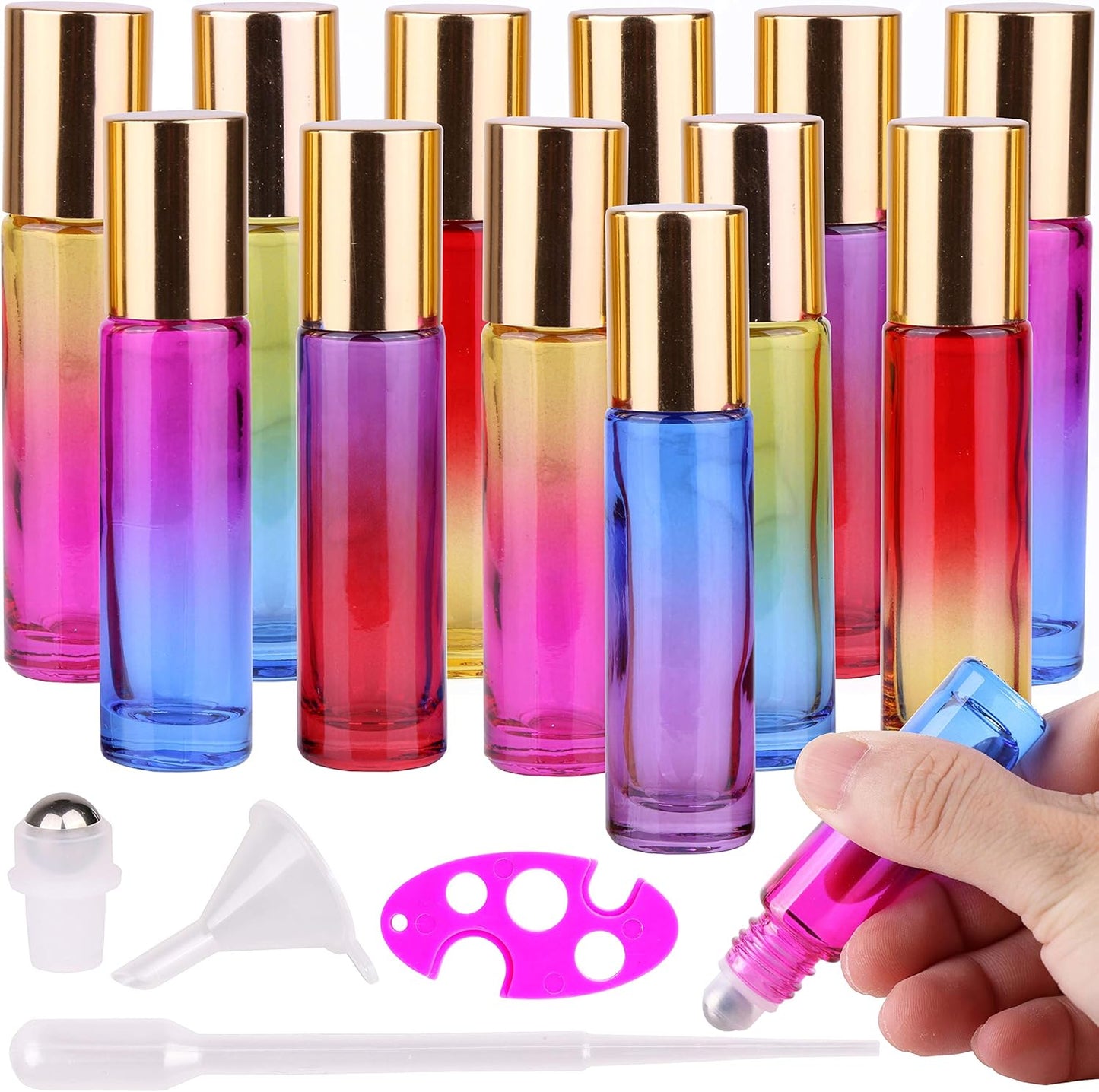 Amber Glass Roller Bottles for Essential Oils - 10ml with Stainless Steel Roller Balls & Aluminum Cap