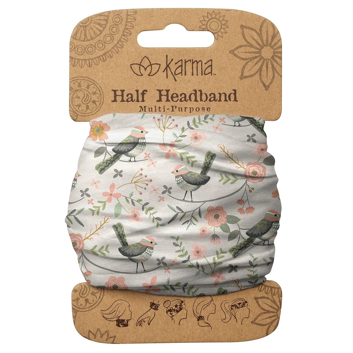 Floral Headband for Women | Stretchy Fabric Hair Scarf - Light Tan & Blue - Medium Size