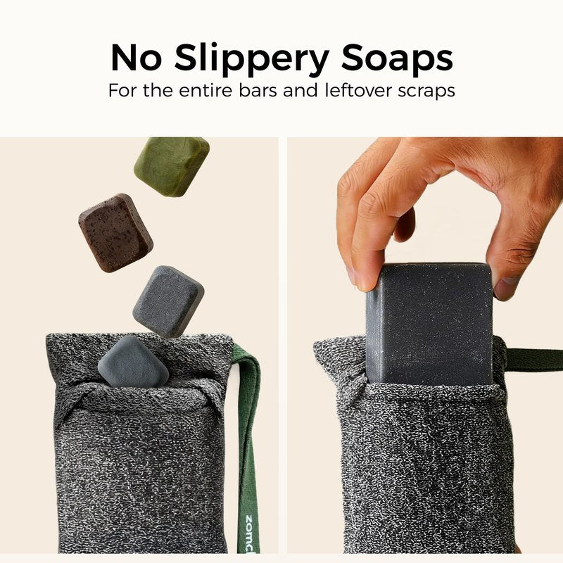 ZOMCHI Exfoliating Soap Bags, 3-Pack Body Scrubber Savers for Bar Soap, Designed for Deep Cleansing & Exfoliation (Gray)