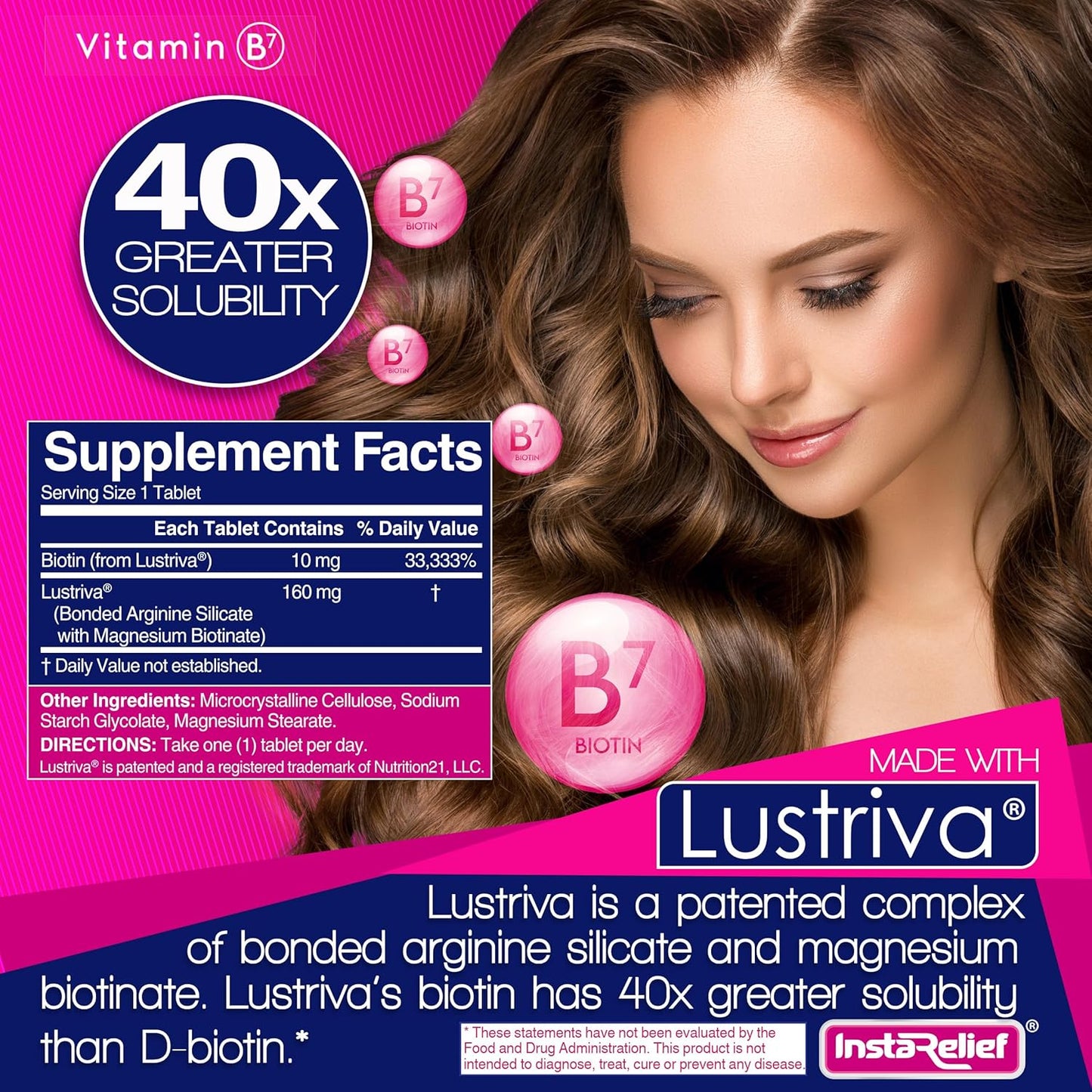 InstaRelief® Hair Growth Supplement - Grow Thicker, Healthier Hair in 3 Weeks | 60 Tablets with Biotin & Arginine
