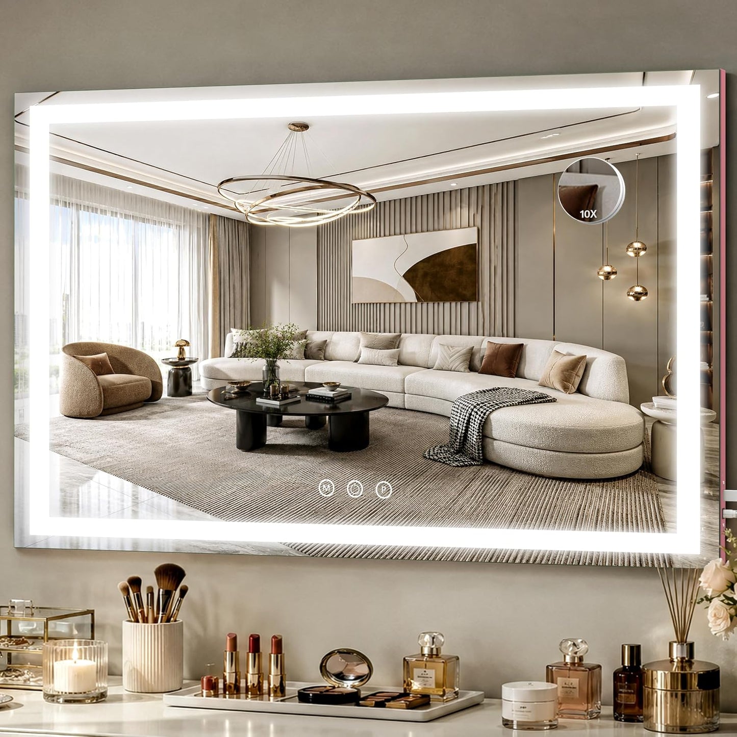 Lighted Makeup Mirror with Smart Touch Control - 12" x 16" LED Vanity Mirror, 3 Color Modes, 10X Magnification, 360° Rotation