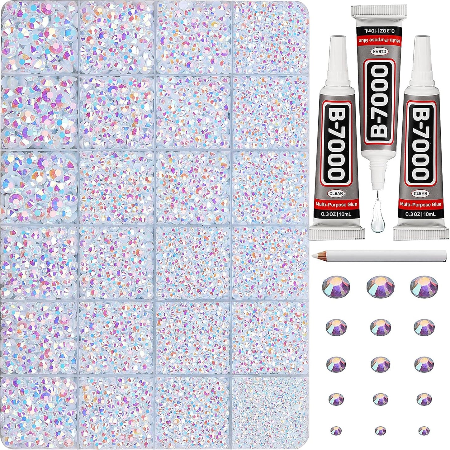 Red Rhinestones Bedazzler Kit - 6500 Pcs Flatback Crystals & B7000 Glue | 2-6mm Resin Gems for Crafts, Clothes, Shoes, Nails