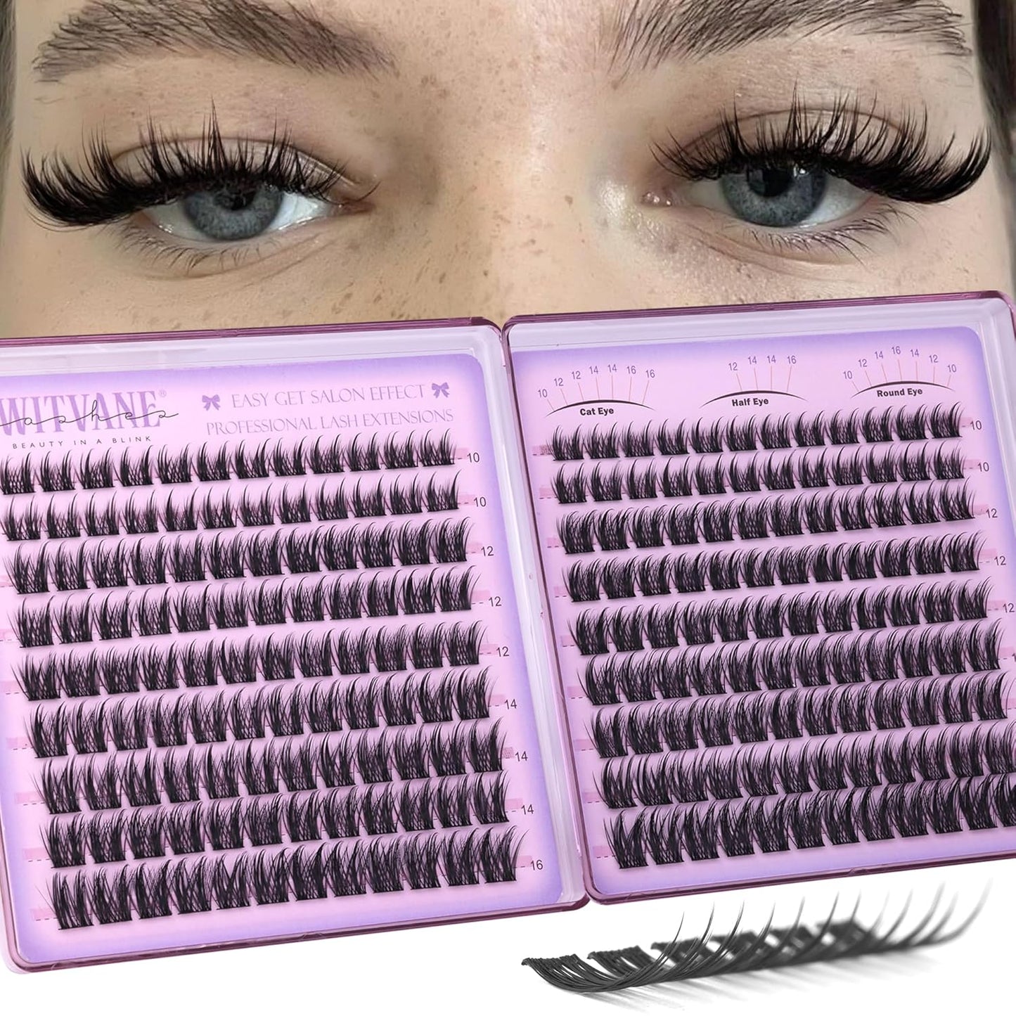 Short Cluster Eyelash Extensions - Wispy C-Curl Lashes with Soft Clear Band | 8-10mm Natural Look