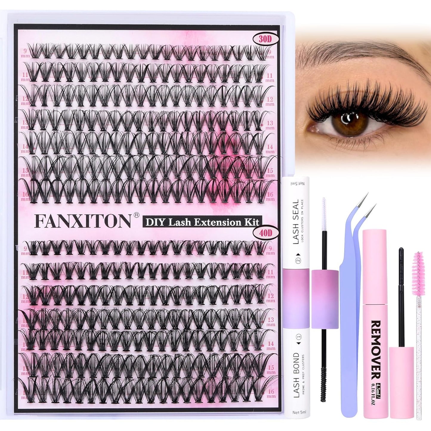 DIY Eyelash Extension Kit - Thick Volume 40D & 50D Cluster Lashes | 280 Pieces with Bond & Tweezers