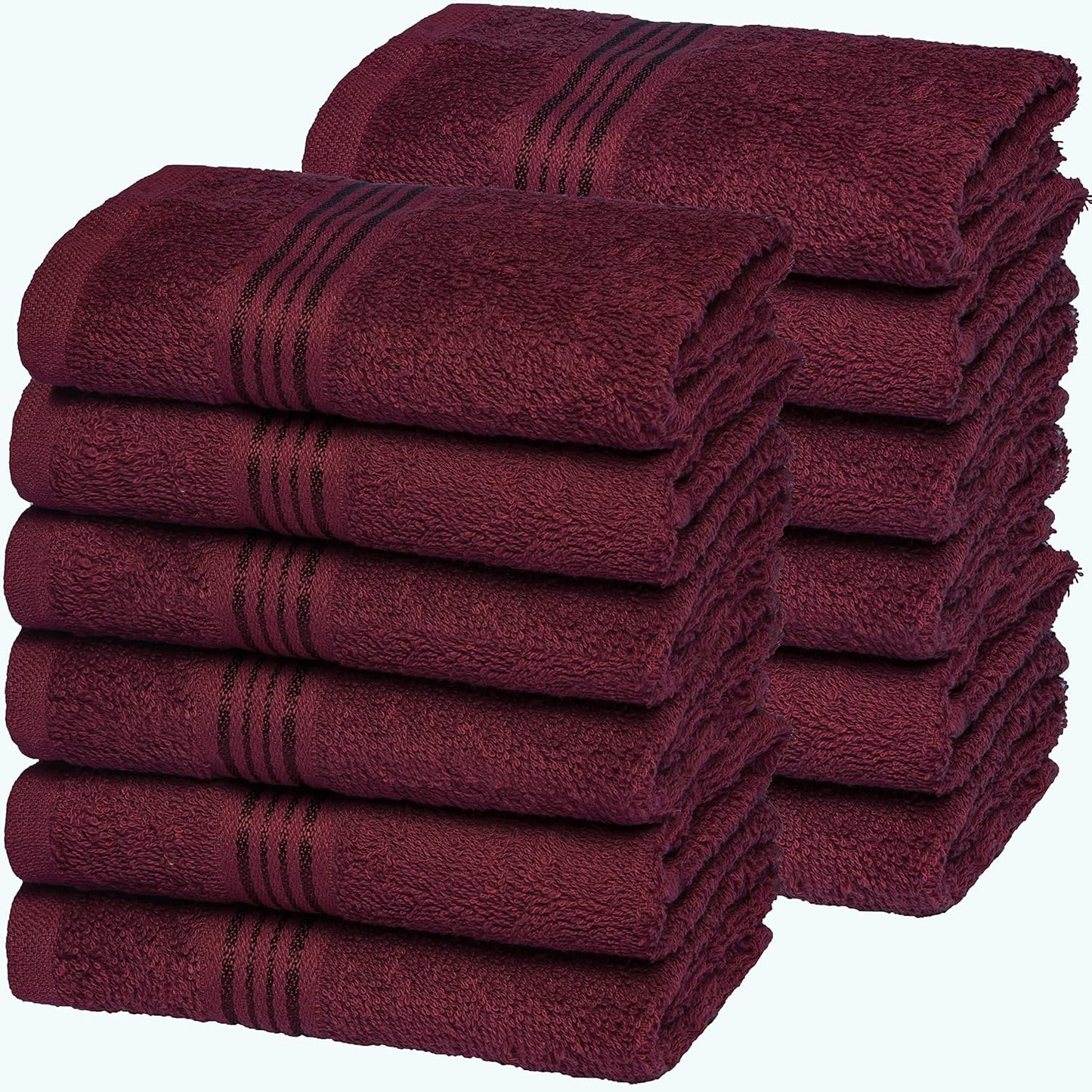 Ultra Soft Cotton Washcloths - 12 Pack 12x12 Inch Face Towels | Compact & Lightweight - Burgundy