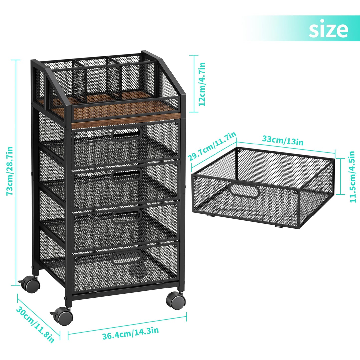 HapiRm Rolling Makeup Organizer Cart- Under Desk Vanity Storage with 4 Drawers, Floor Nail Cart Skincare Organizers Cosmetics Display Cases for Nail Polish Perfume Makeup Brush Hair Tool, Black