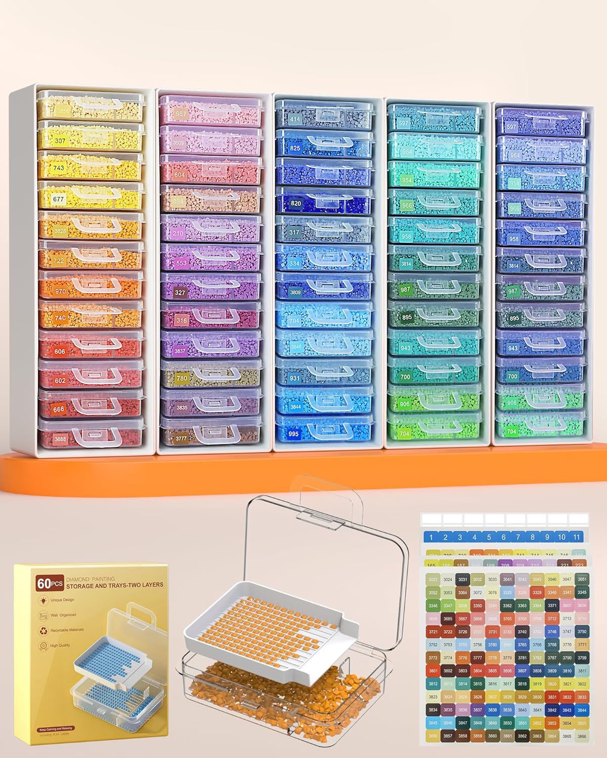 Diamond Painting Storage Containers - 48pcs Two-Layer Trays with Lids | 3-in-1 Art Accessories for Drills