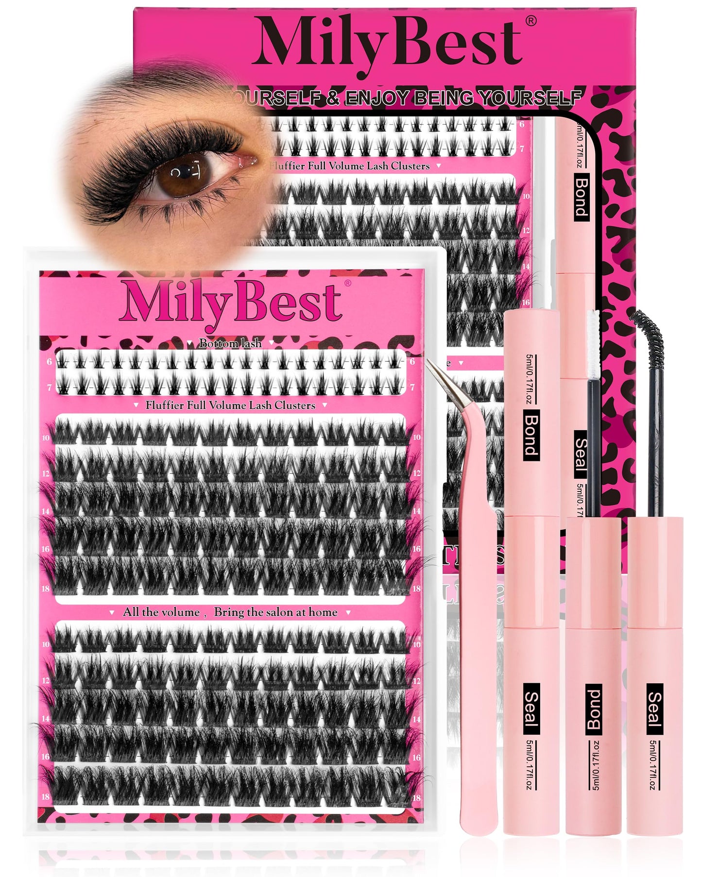 MilyBest Mist Lashes Clusters Kit Volume Eyelash Clusters Spiky 10-18mm Thick Full Cluster Eyelash Extensions D Curl Individual Cluster Lashes Natural Fairy Manga DIY Lash Extensions Kit at Home