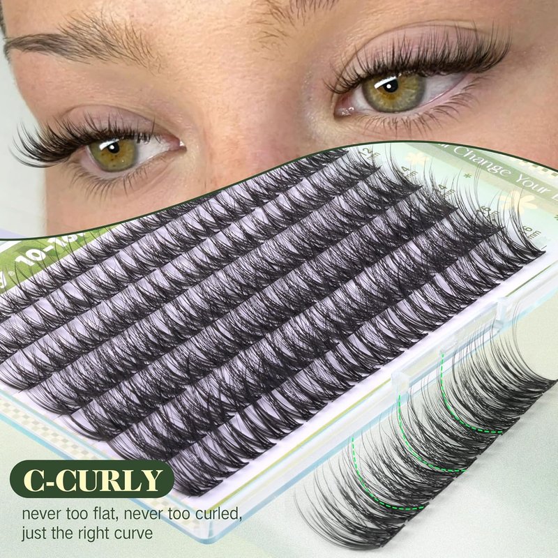 Natural Lash Clusters - Wispy C-Curly Eyelash Extensions | 10-16MM Individual Lashes for Beginners