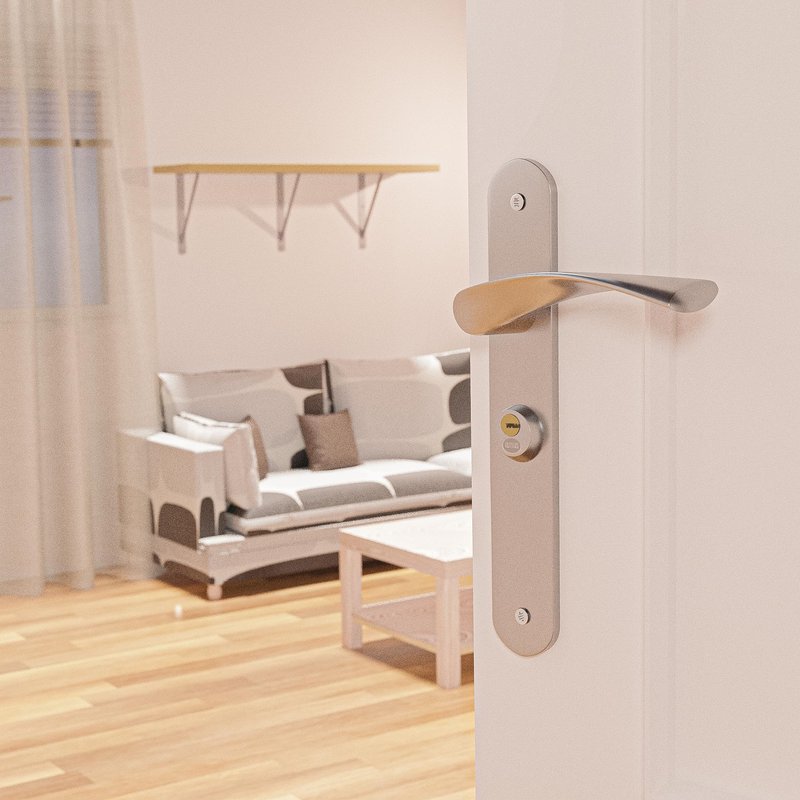 Amig - ISHI Model 46 Door Handle | Brushed Nickel Finish Steel | for Left Doors | 240 x 45mm | Includes 3 Keys | Ideal for Interior Spaces Requiring Privacy