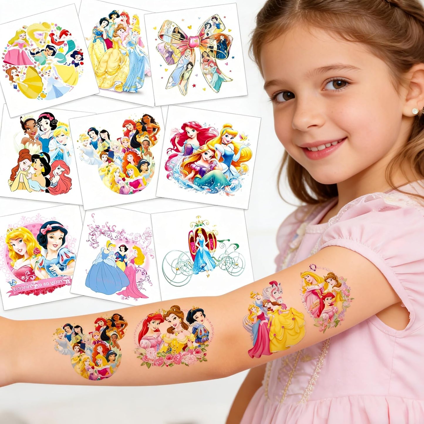 Princess Temporary Tattoos - 60 Pcs Birthday Party Supplies | Cute Cartoon Stickers for Kids