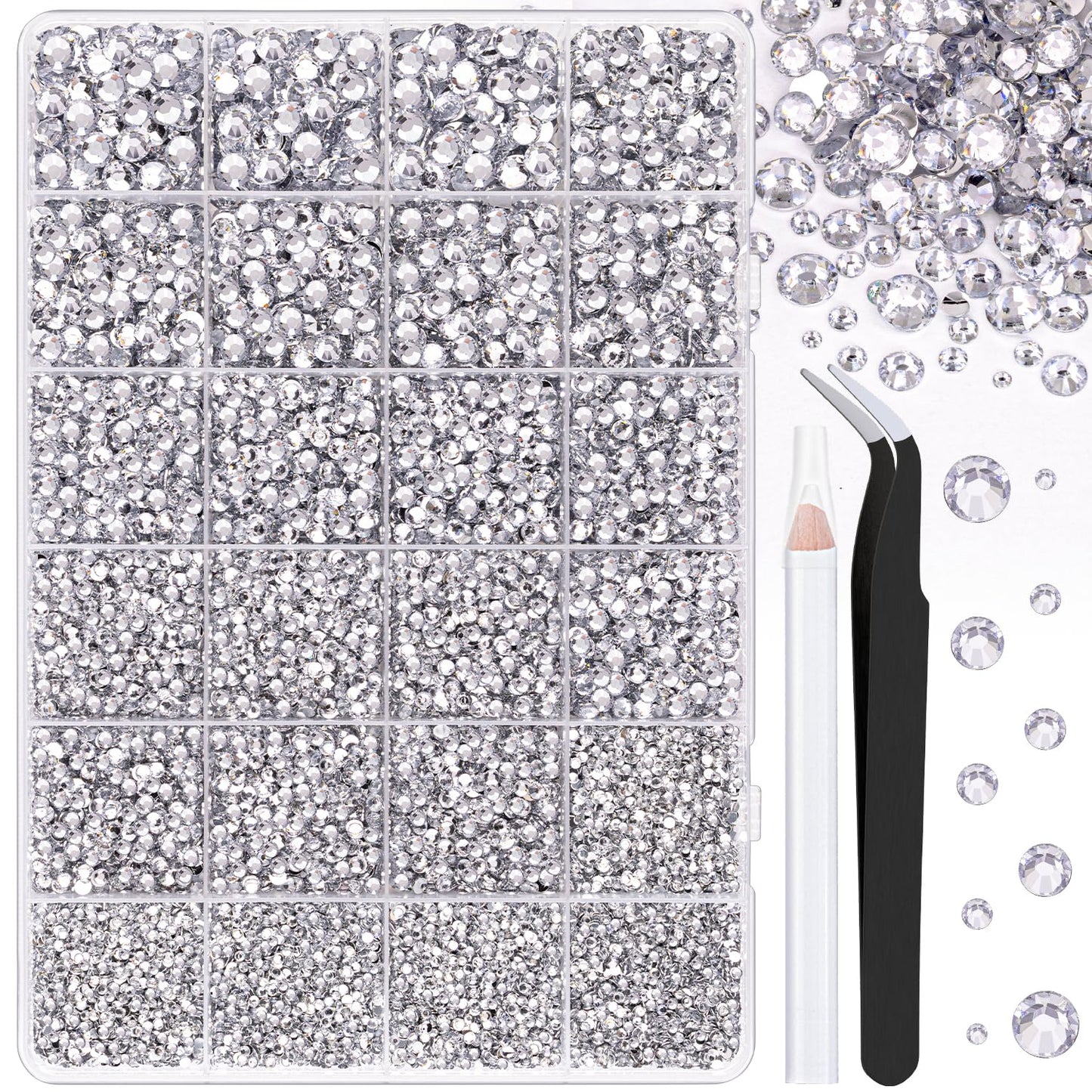 32000 Pcs Black Rhinestones - Flatback Resin Gems for Bedazzling | Jewelry Glue & Tweezers Included