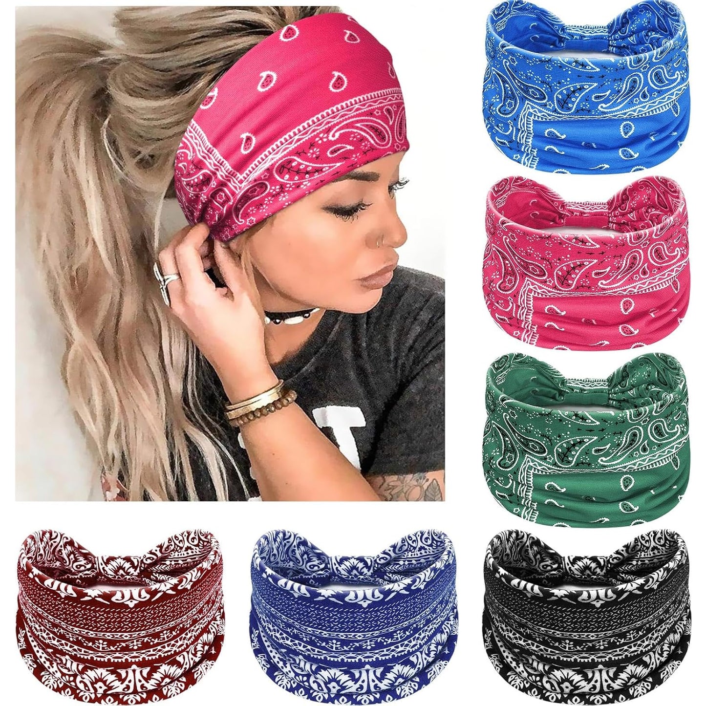 Wide Headbands for Women - No Slip Knotted Turban Hair Accessories | Dark Green Boho Style
