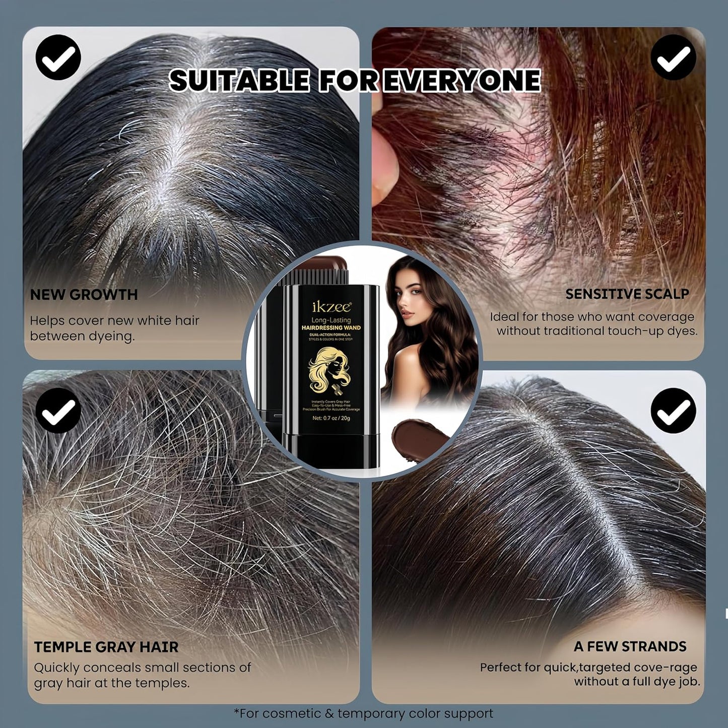 Temporary Hair Dye Comb - Gray Hair Coverage & Touch-Up | Non-Irritating, Smudge-Proof Formula (Black)
