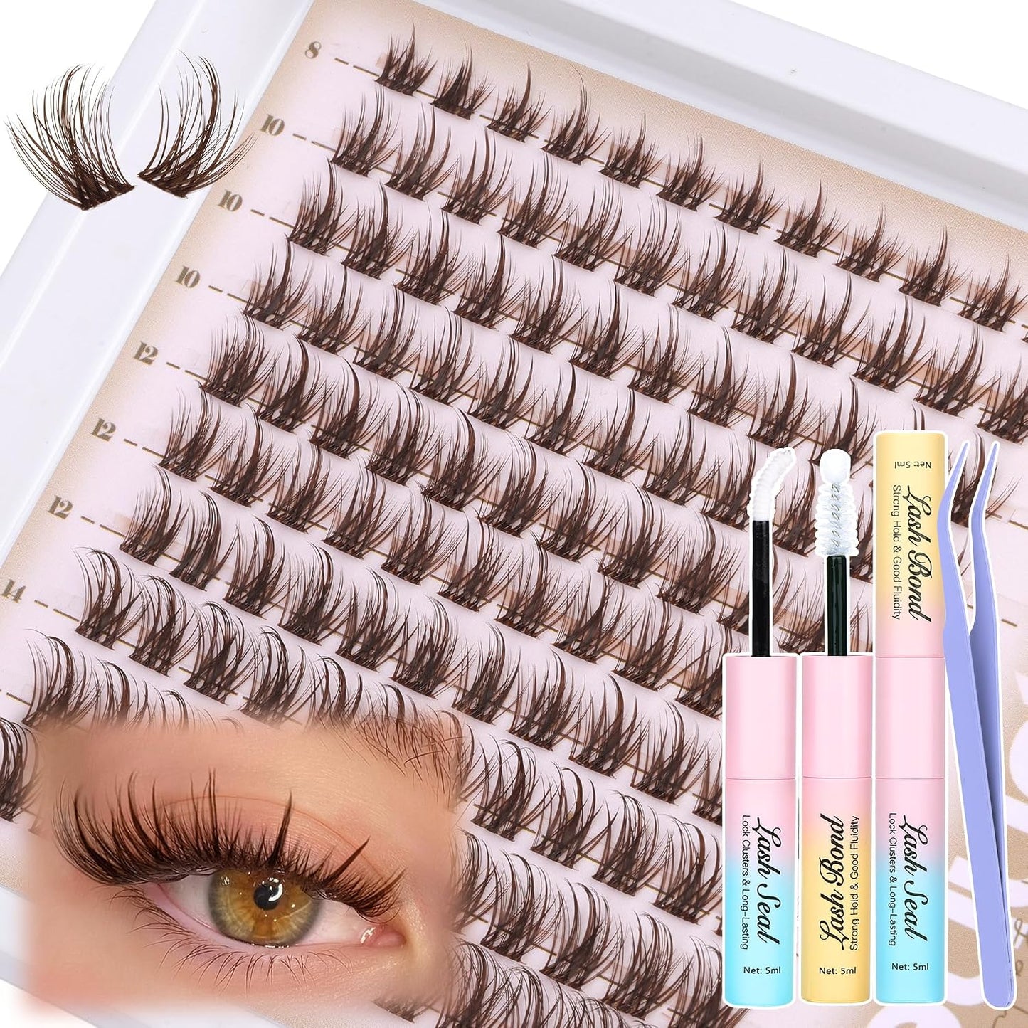 Natural DIY Lash Extensions - C-Curly Cluster Eyelashes | 216 Pcs Wispy Cat Eye Lashes for Beginners