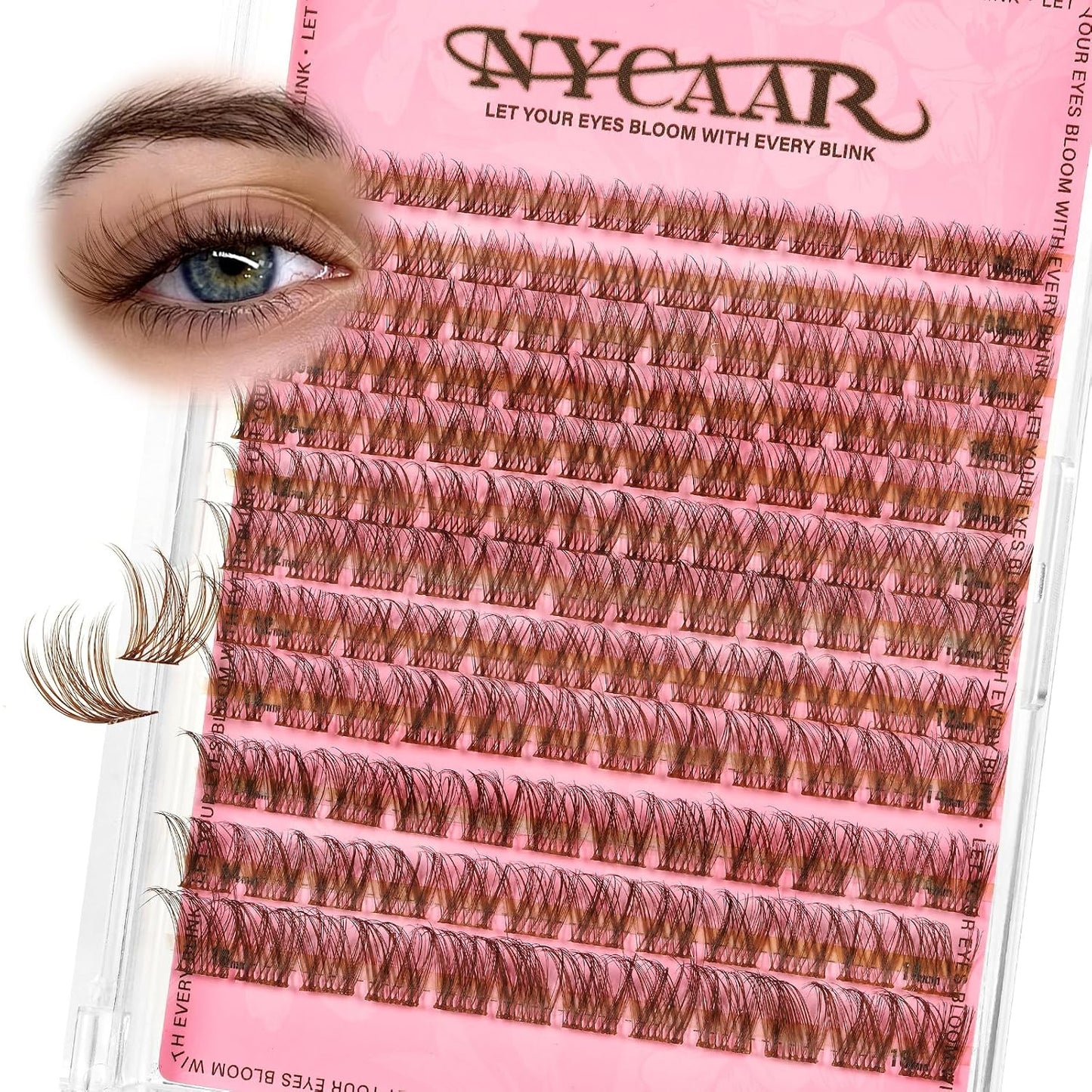 Natural Eyelash Clusters - 144pcs Wispy Lash Extensions | C Curl, Invisible Band, 8-16mm for Beginners