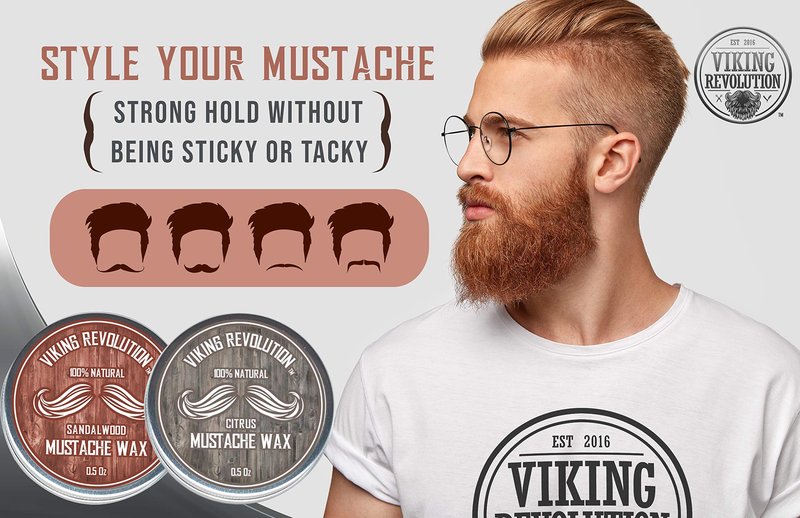 Viking Revolution Mustache Wax 2 Pack - Beard & Moustache Wax for Men - Strong Hold Helps Train Tame & Style (Sandalwood, 2 pack)